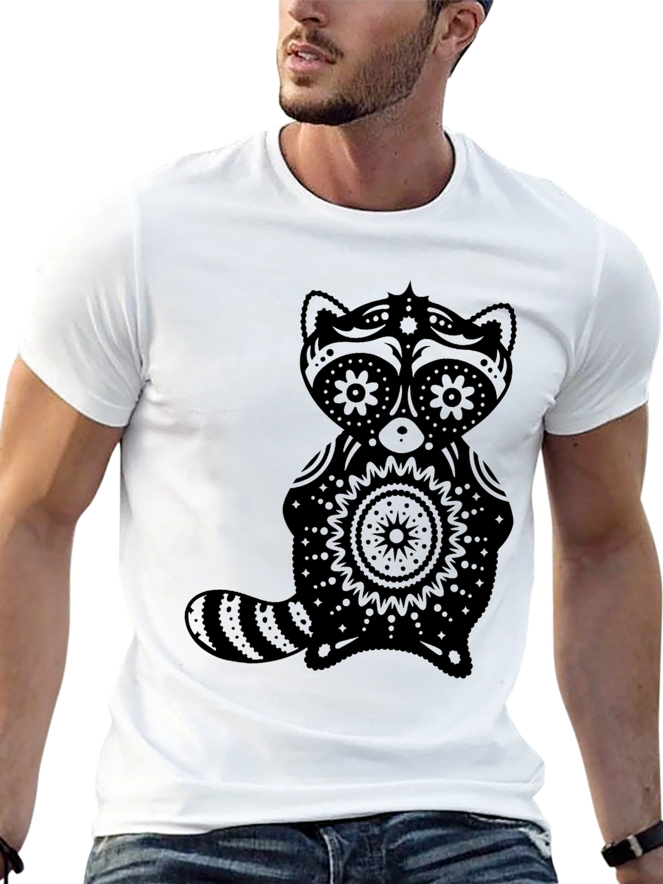 Sugar Skull Raccoon Graphic T-Shirt - Black
