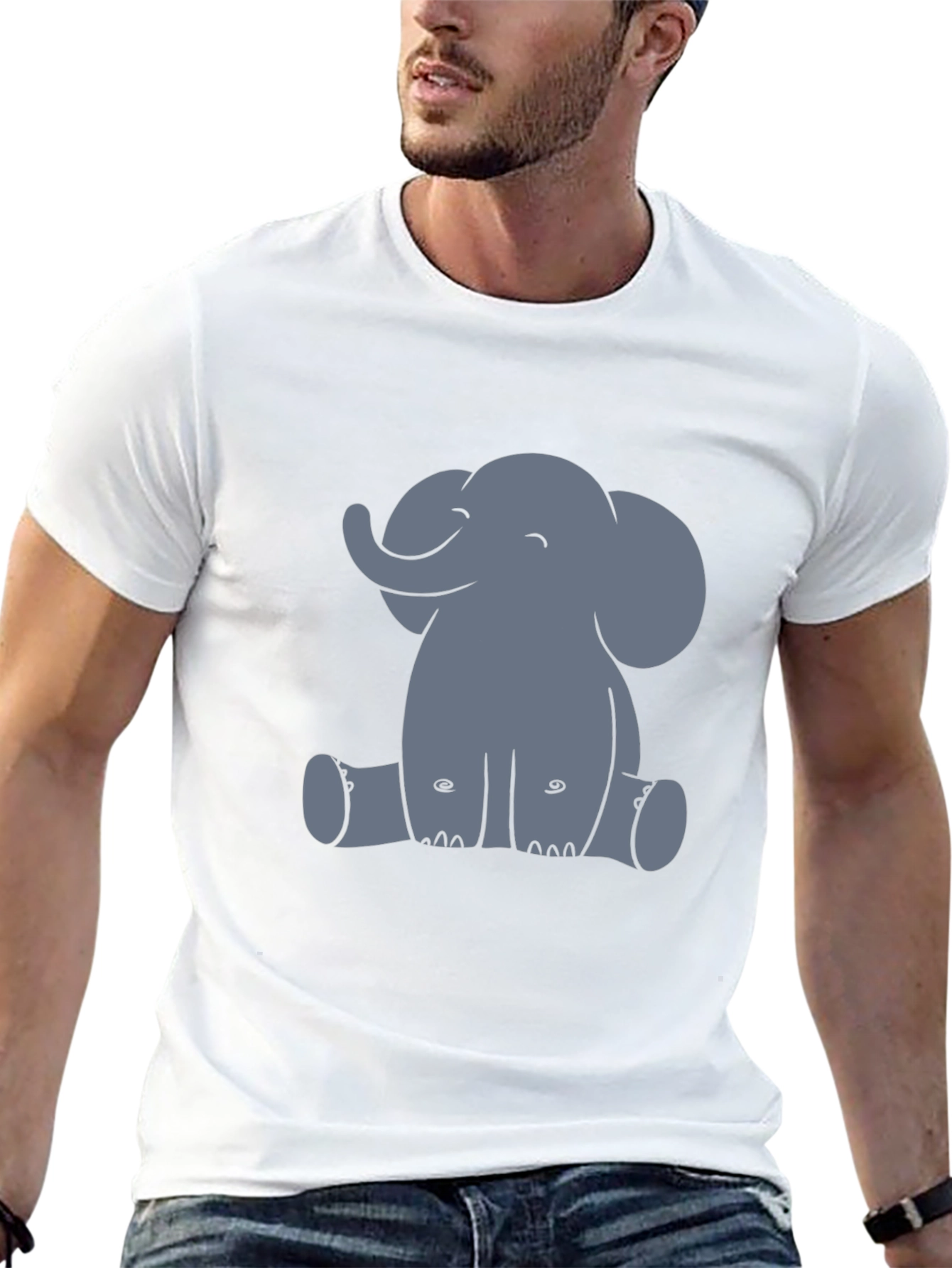 Cute Elephant Graphic Tee - Black Cotton T-Shirt