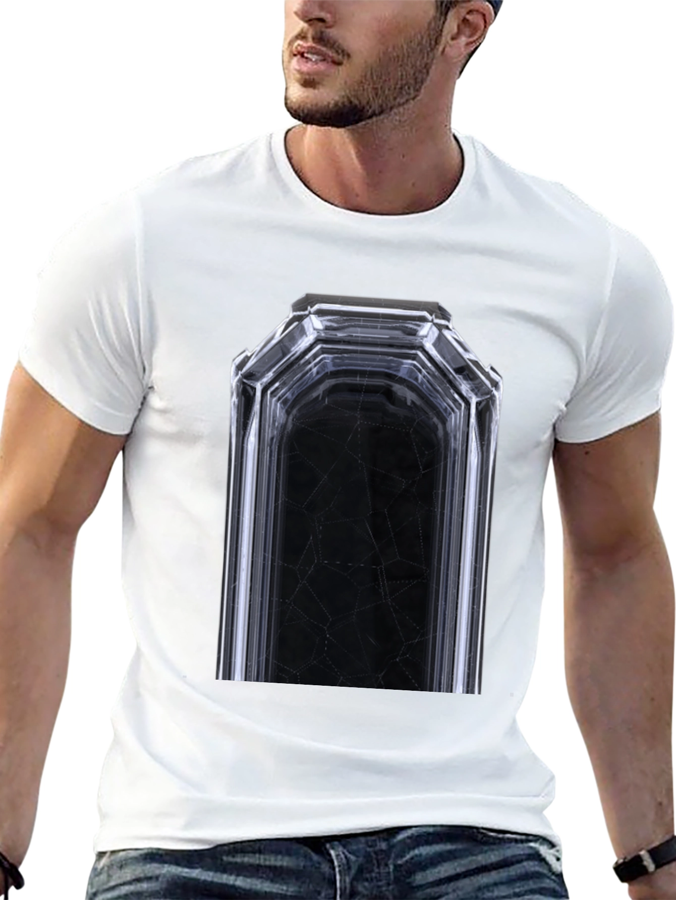 Geometric Tunnel Graphic Tee - Modern Black T-Shirt