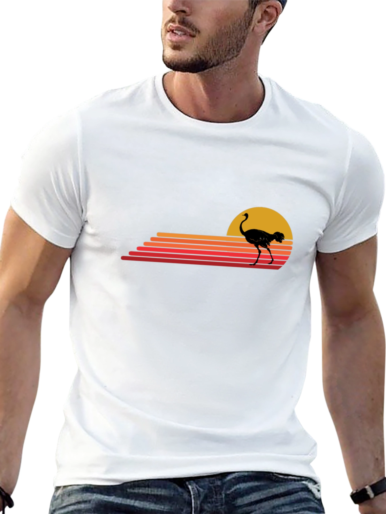 Retro Ostrich Sunset Graphic T-Shirt