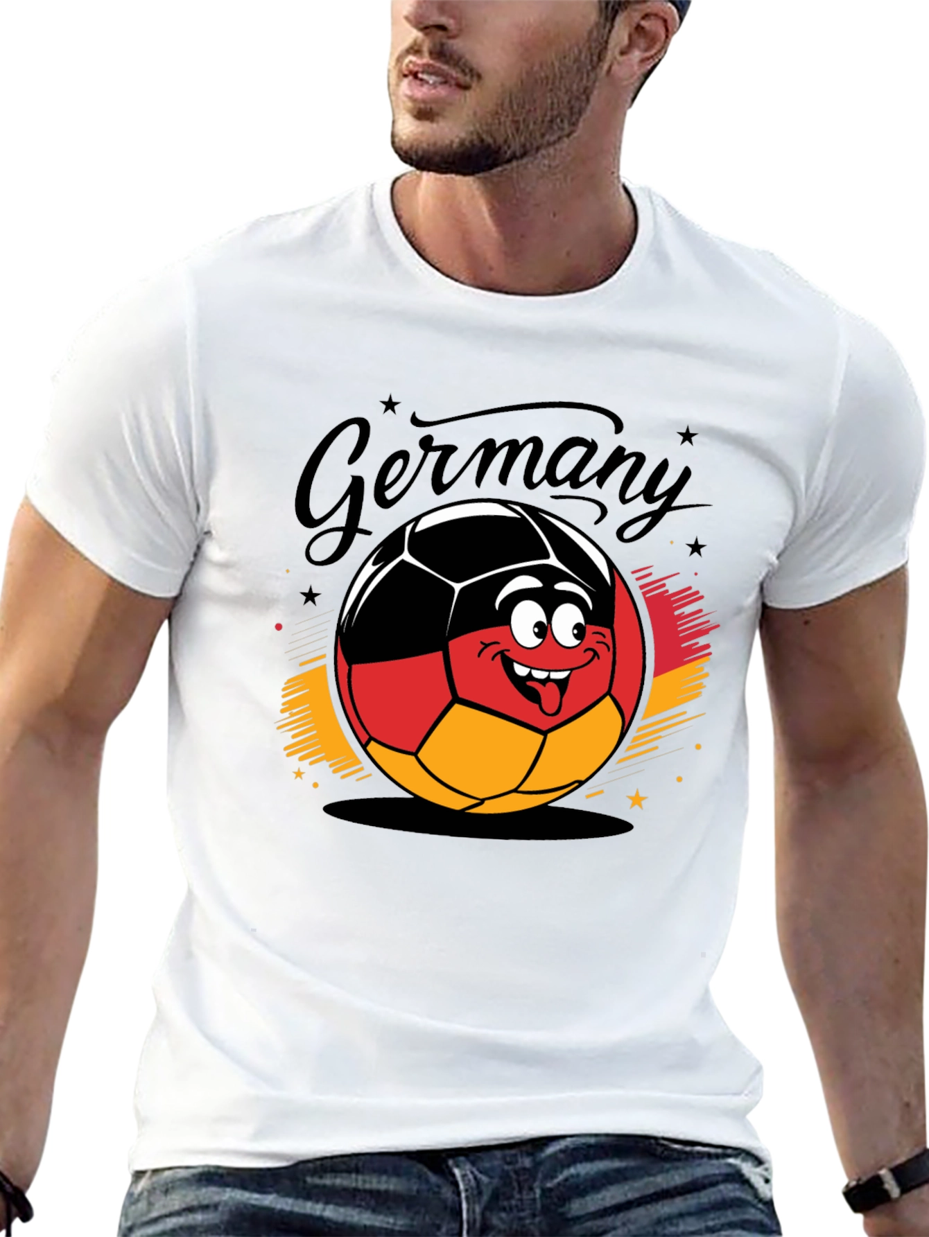 Germany Soccer Ball Cartoon Black T-Shirt