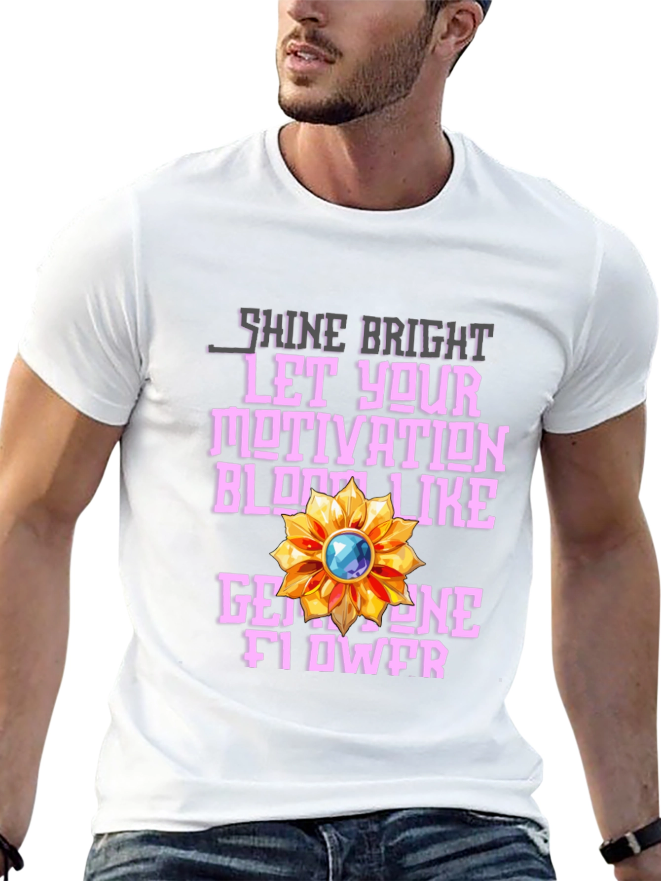 Motivational Gemstone Flower Graphic T-Shirt