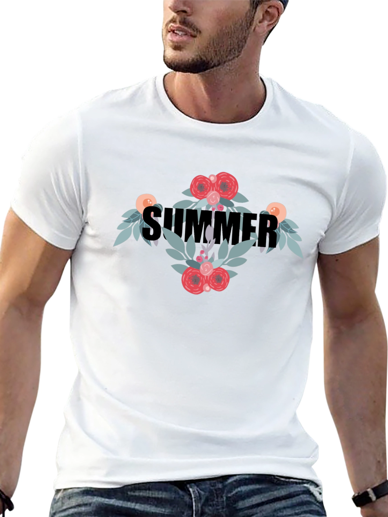 Summer Floral Graphic T-Shirt - Casual Black Tee