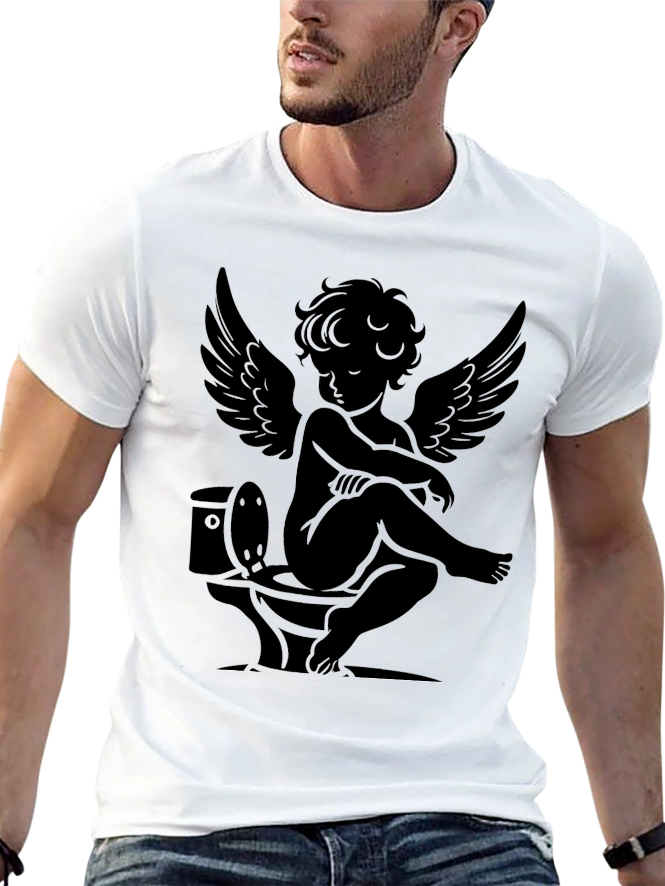 Angelic Humor Tee - Cherub on Toilet