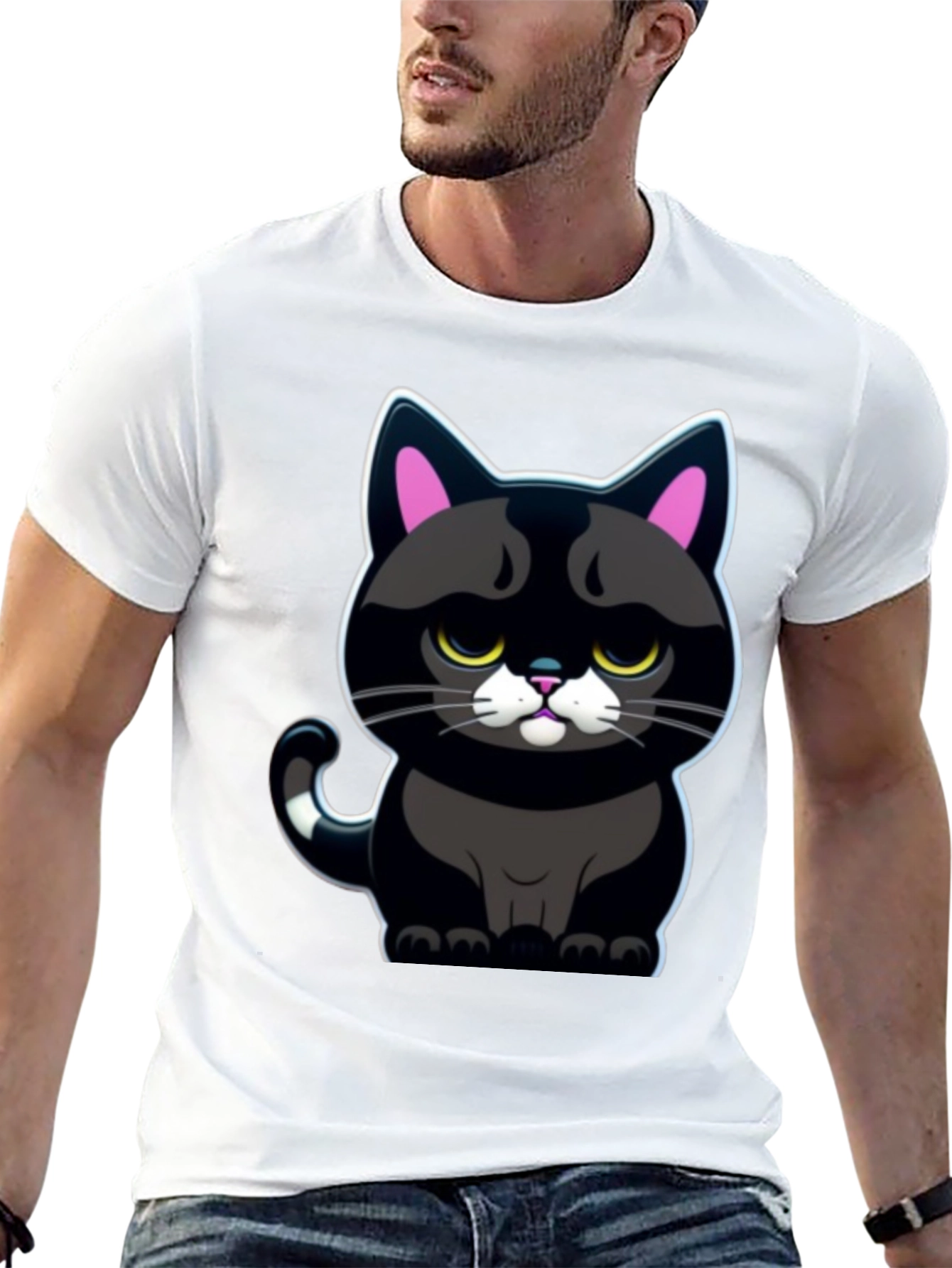 Grumpy Black Cat T-Shirt - Cute Cartoon Graphic Tee