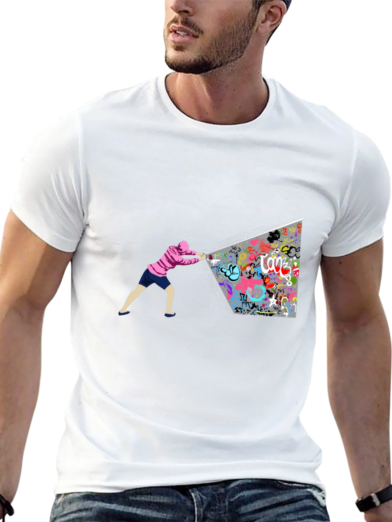 Graffiti Wall Black T-Shirt - Unique Artistic Design