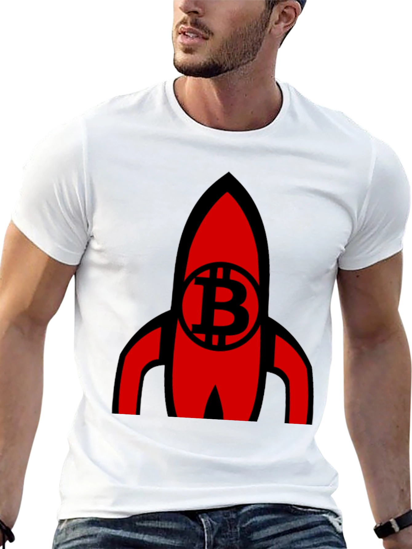 Bitcoin Rocket Graphic Tee - Crypto Enthusiast Shirt