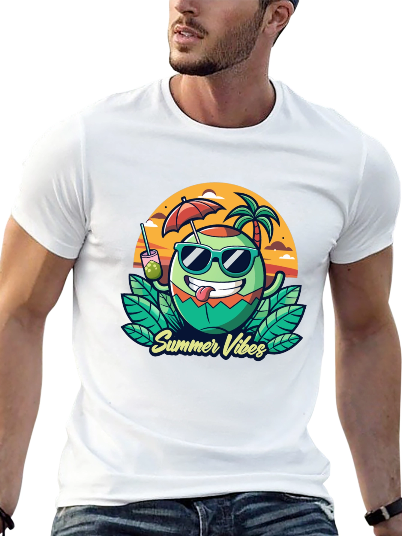 Summer Vibes T-Shirt - Coconut Cartoon Graphic Tee