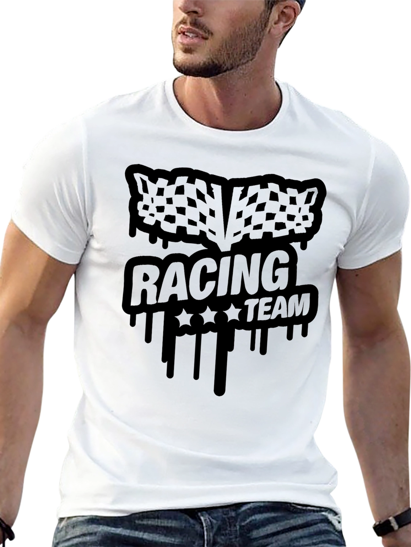 Racing Team Graphic Tee - Black Cotton Blend T-Shirt