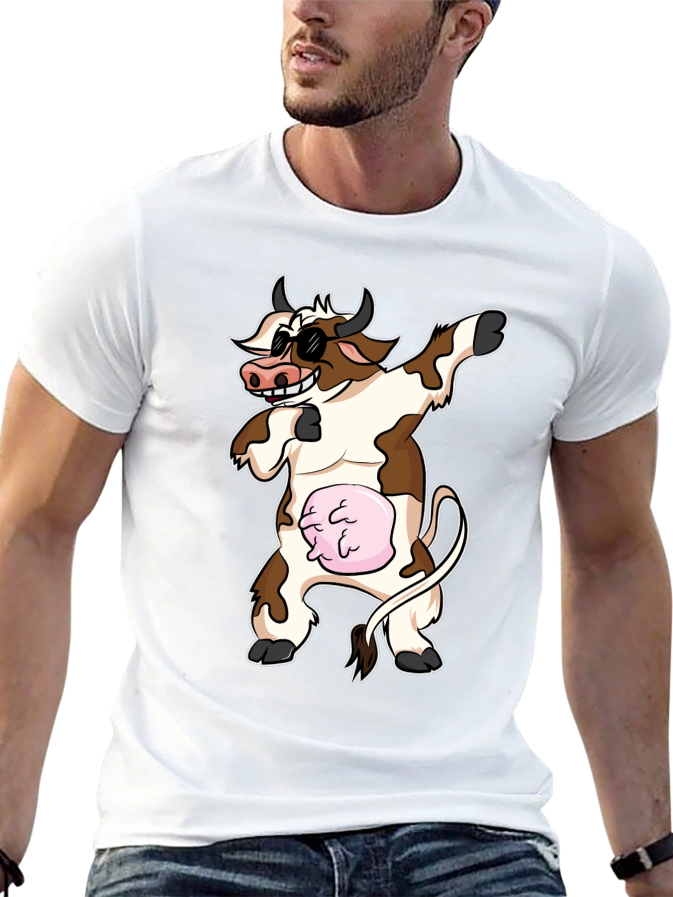 Dabbing Cow Graphic Tee - Funny Cartoon Style
