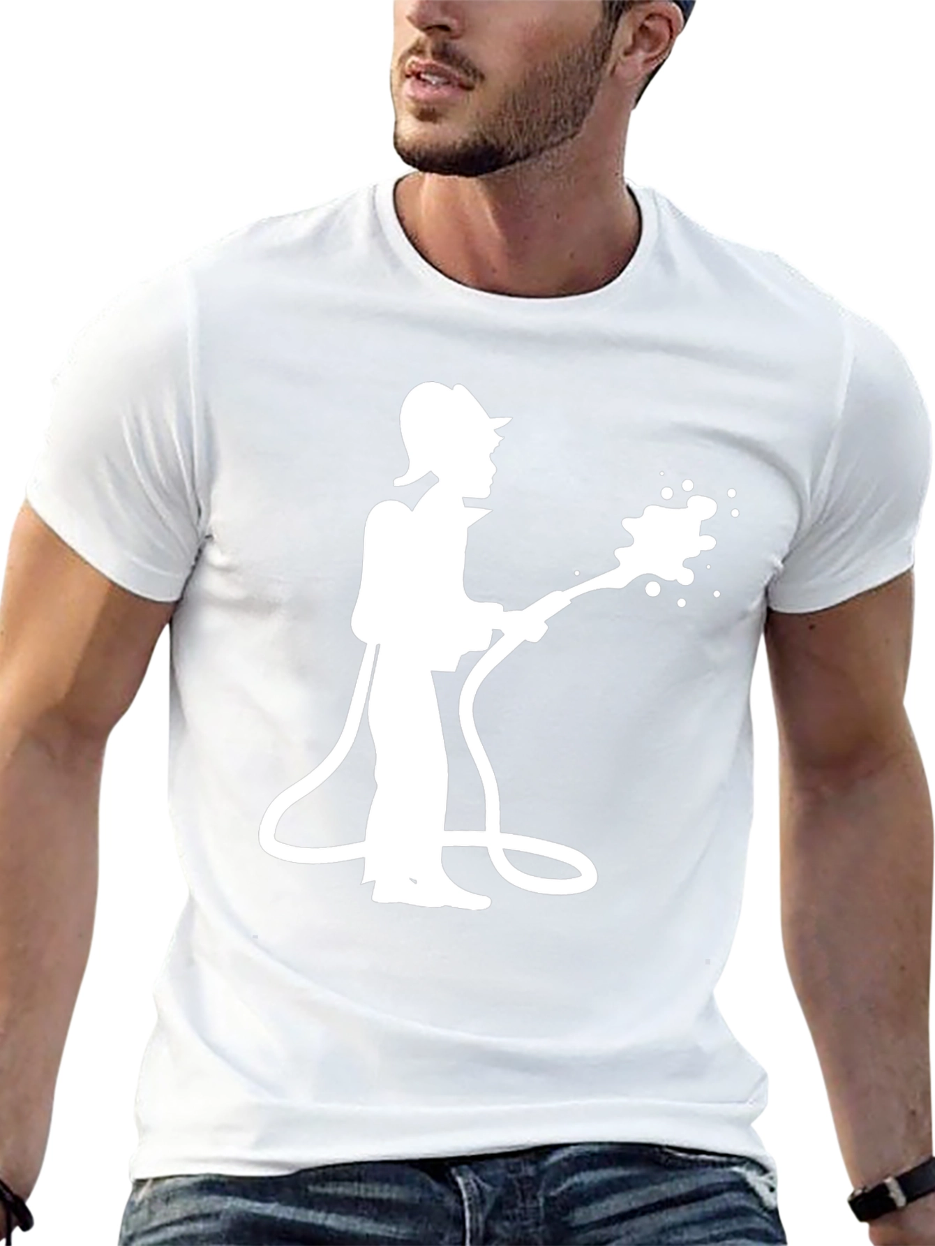 Firefighter Silhouette Graphic Tee - Black Cotton