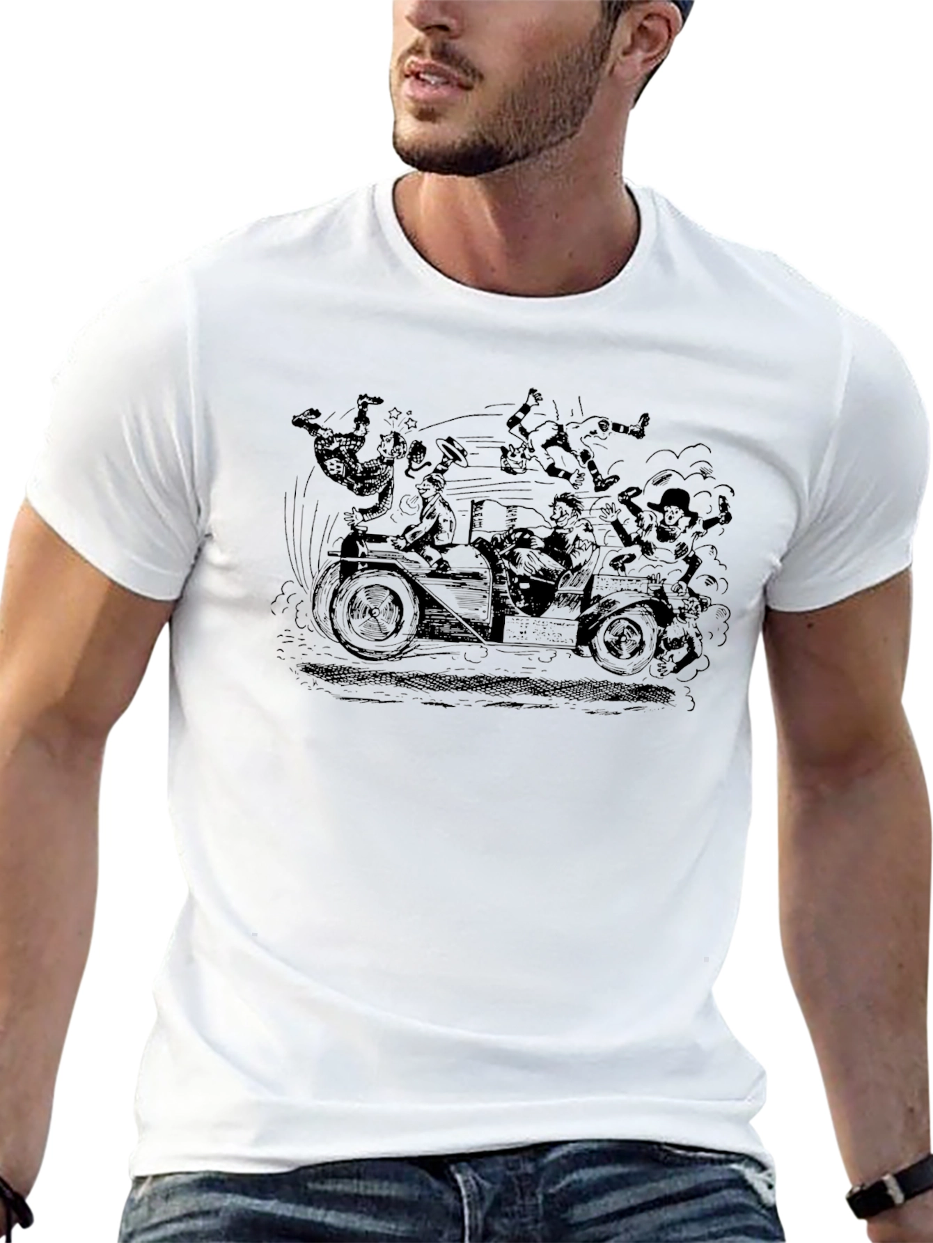 Cartoon Car Crash Graphic Tee - Black