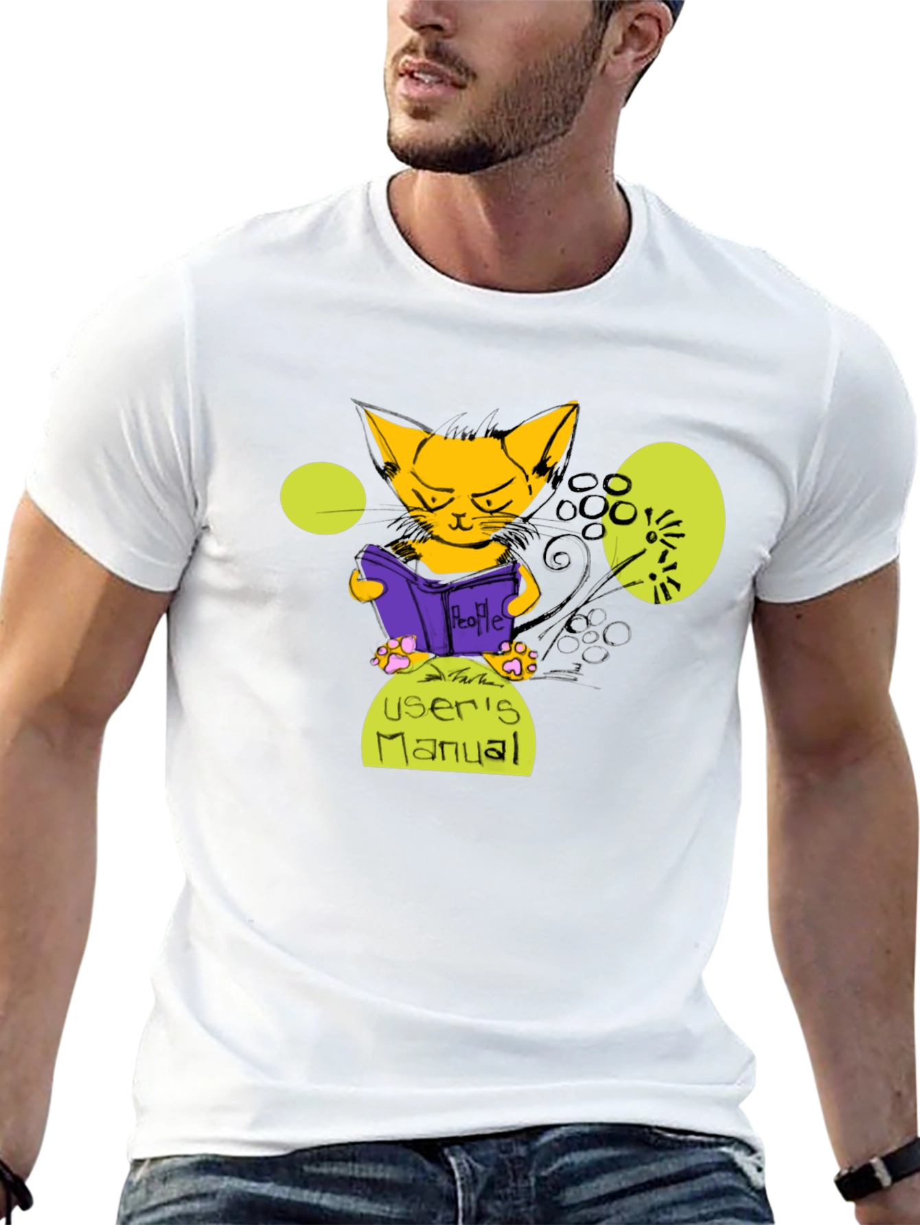 Cat Reading Users Manual Graphic T-Shirt