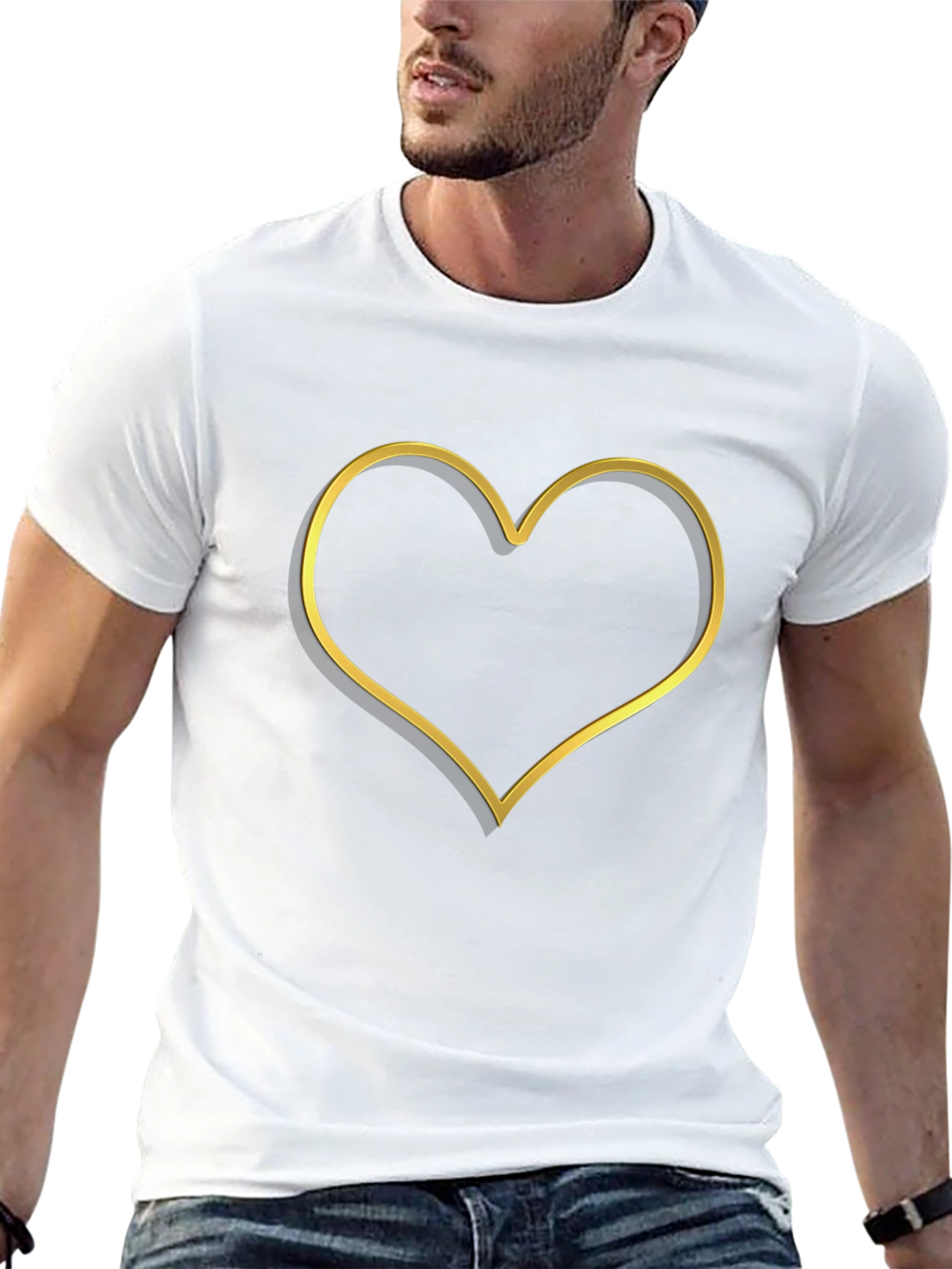 Golden Heart Outline Black T-Shirt