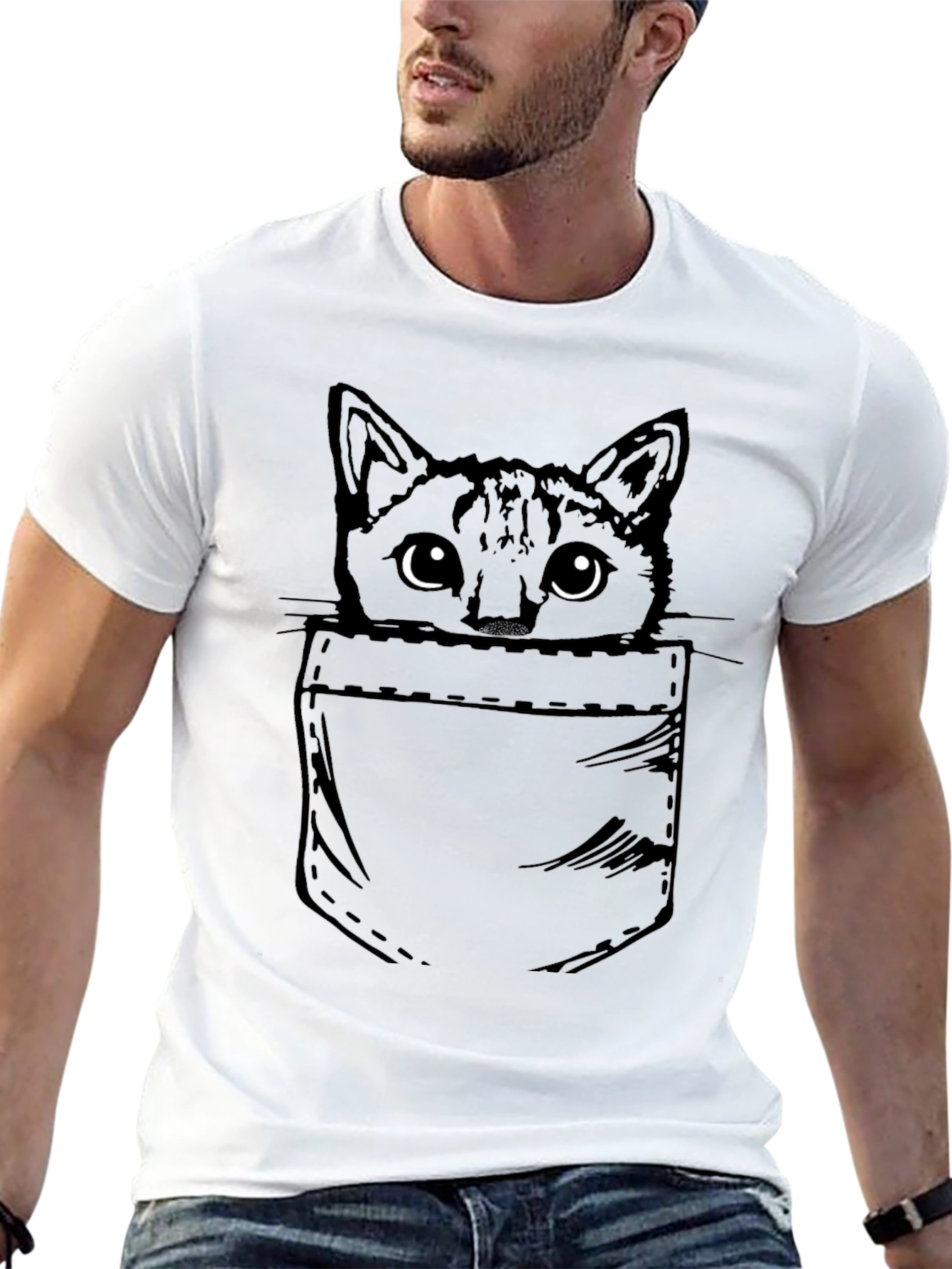 Cat Pocket T-Shirt - Cute Graphic Tee