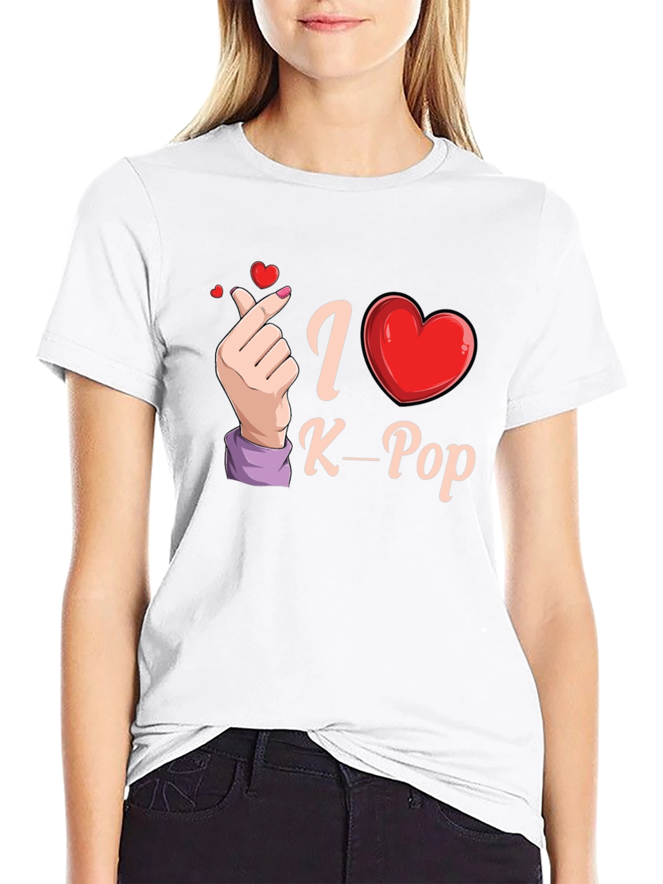 I Love K-Pop Heart Hand Black T-Shirt
