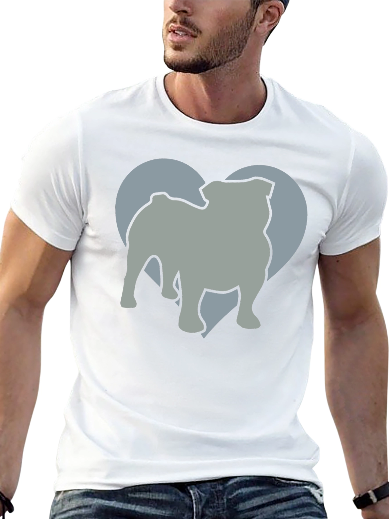 Bulldog Heart Silhouette Mens Graphic T-Shirt