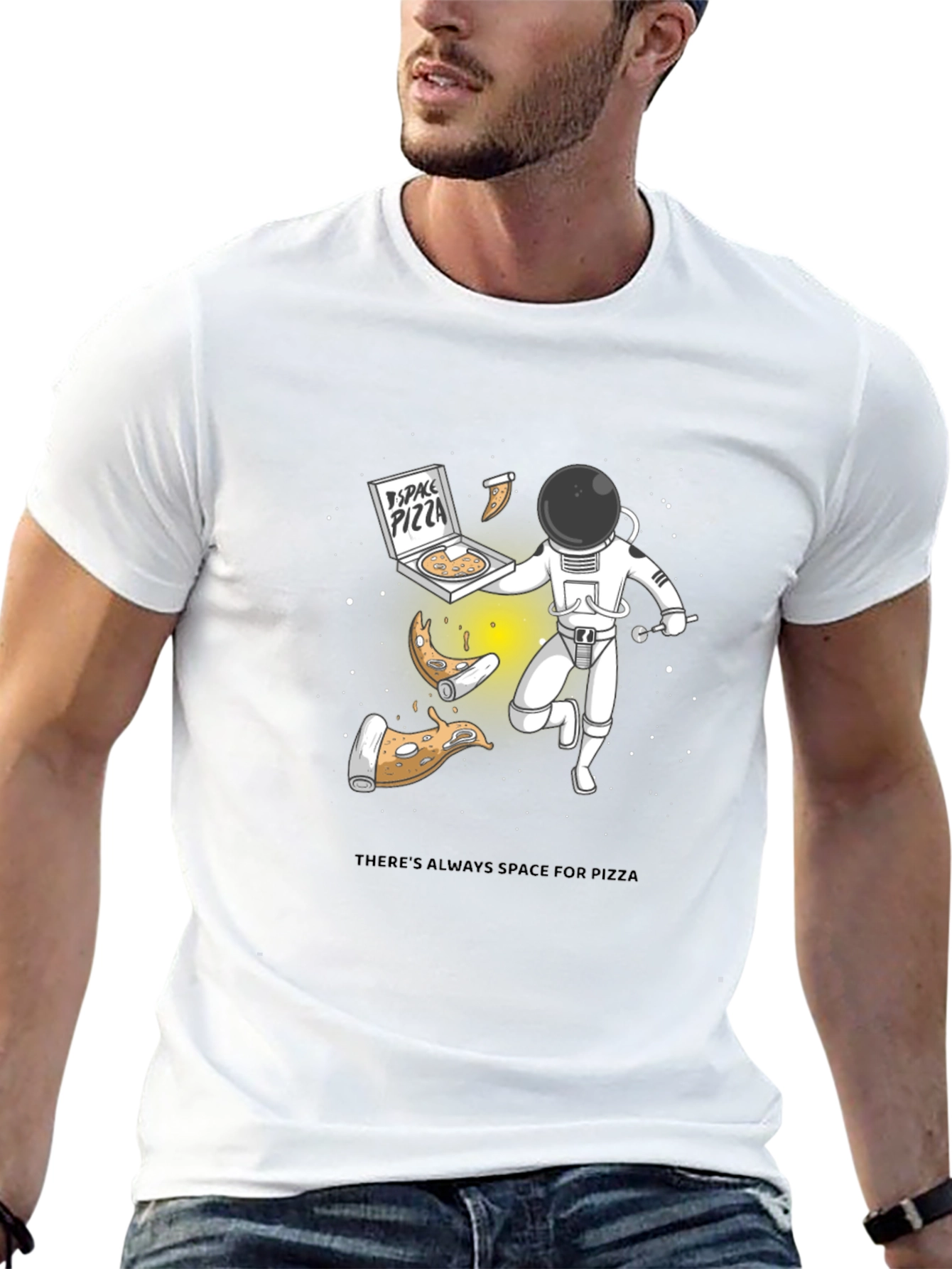 Space Pizza Black Graphic T-Shirt