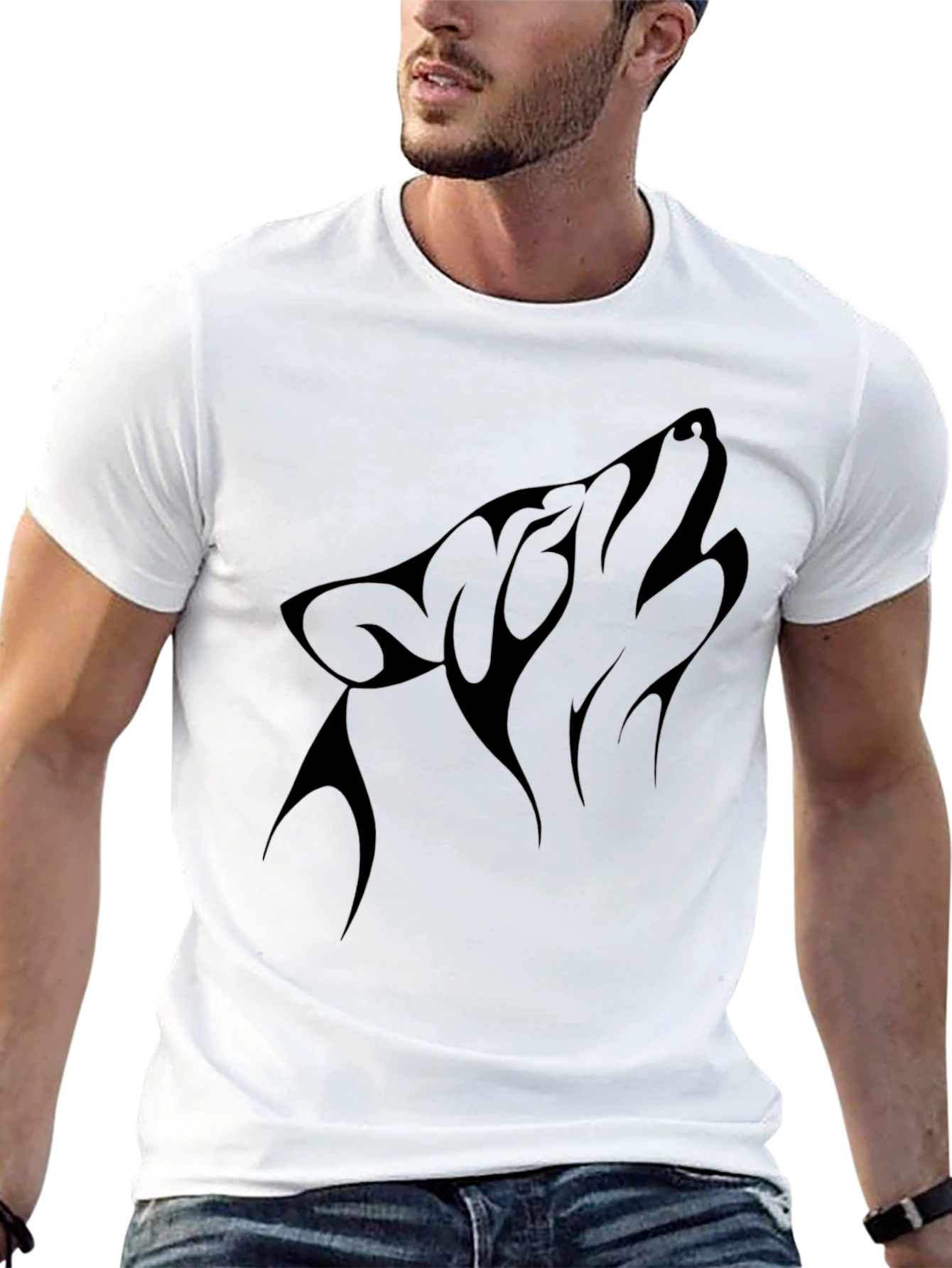 Mens Black Wolf Graphic Tee
