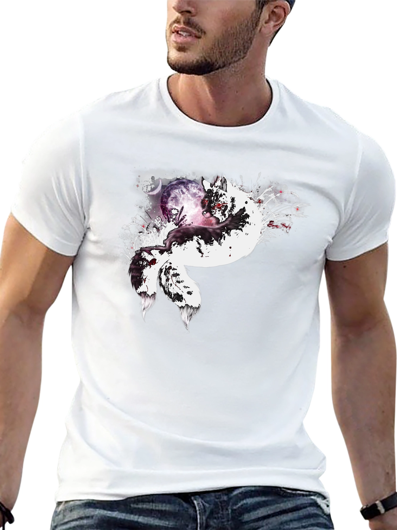 Fox Moon Graphic Tee - Unisex Black T-Shirt
