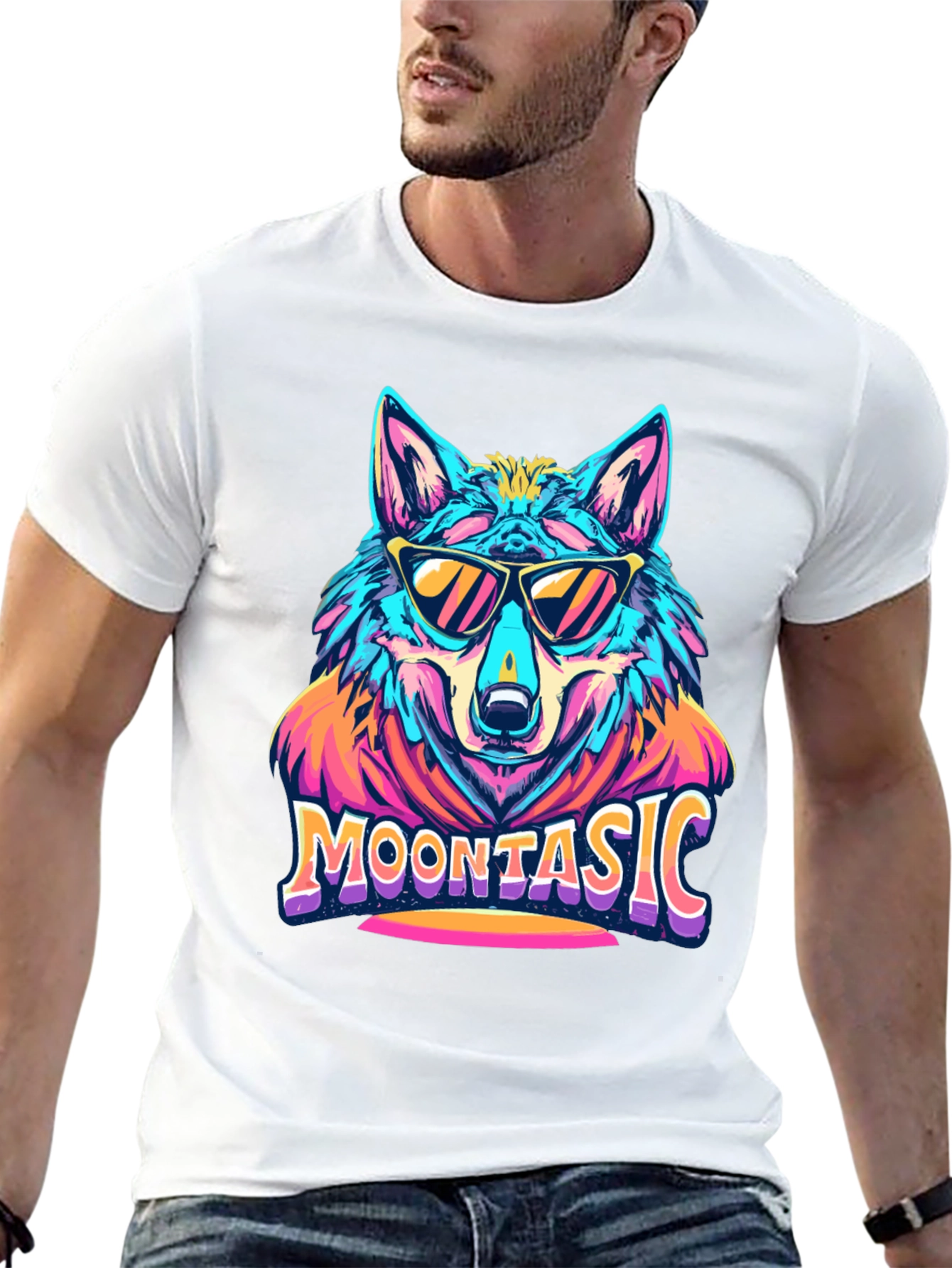 Moontasic Wolf Graphic Tee - Cool Retro Style