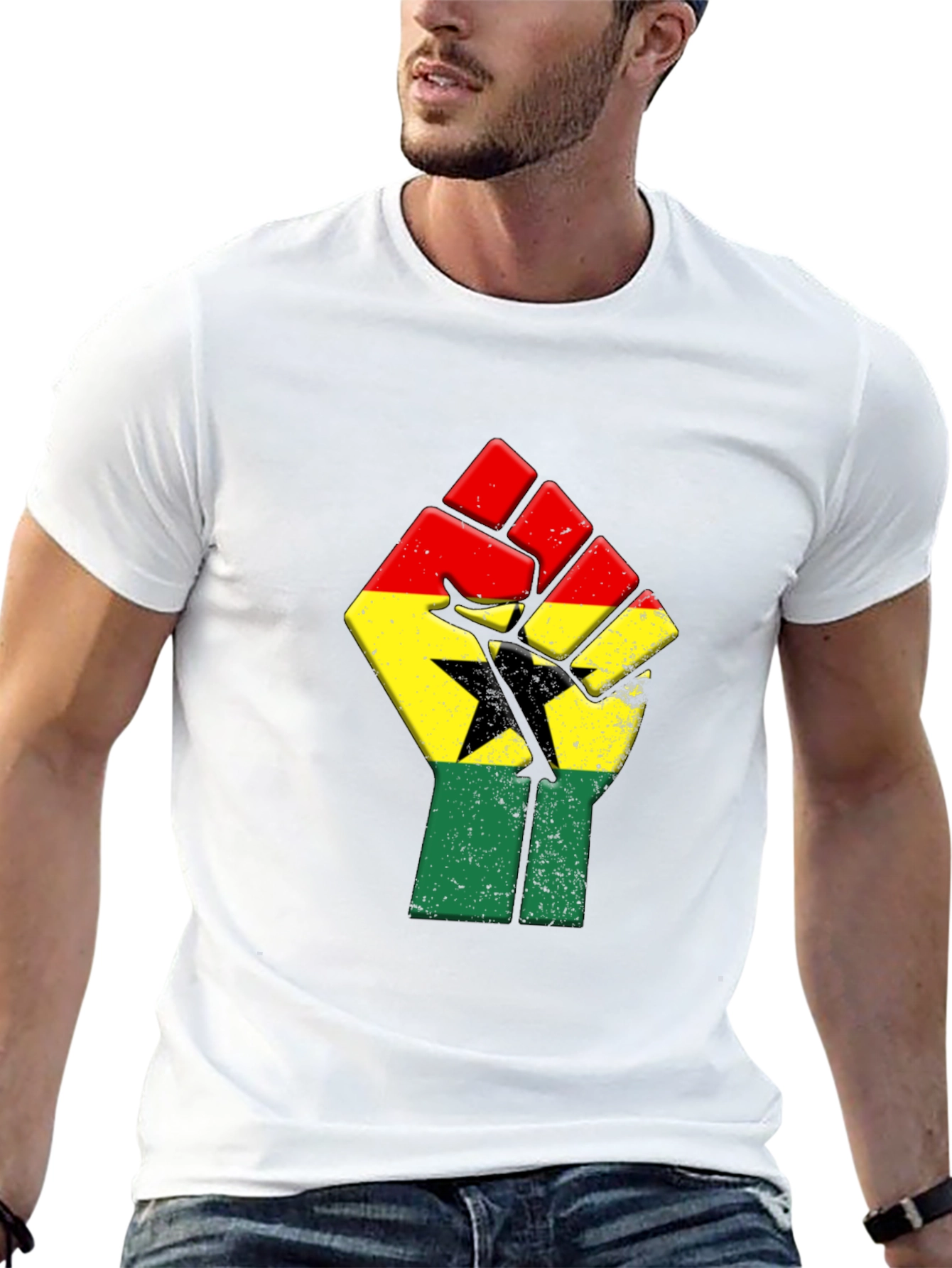 Ghana Flag Fist Graphic T-Shirt - Black