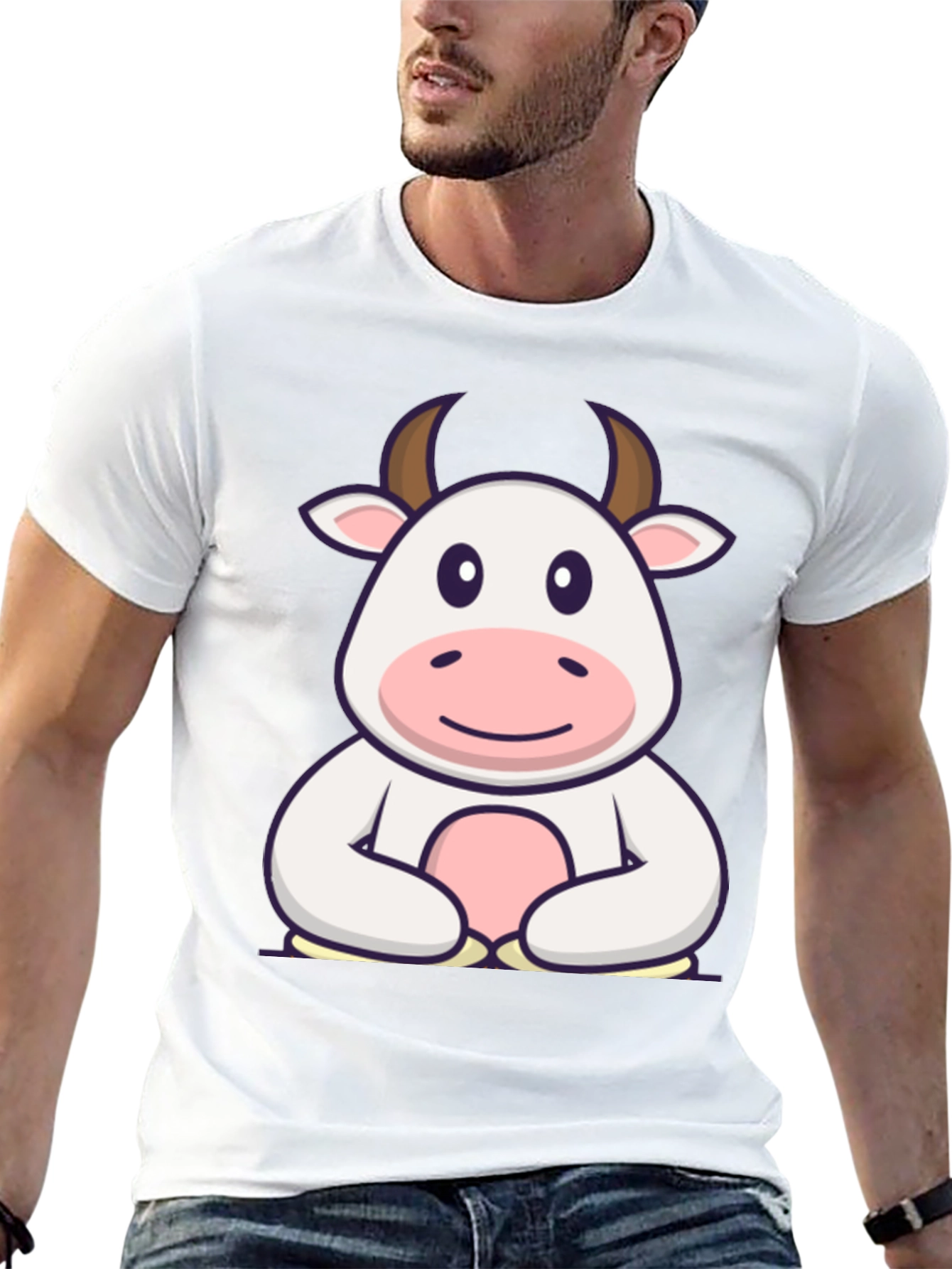 Cute Cartoon Cow Graphic Black T-Shirt