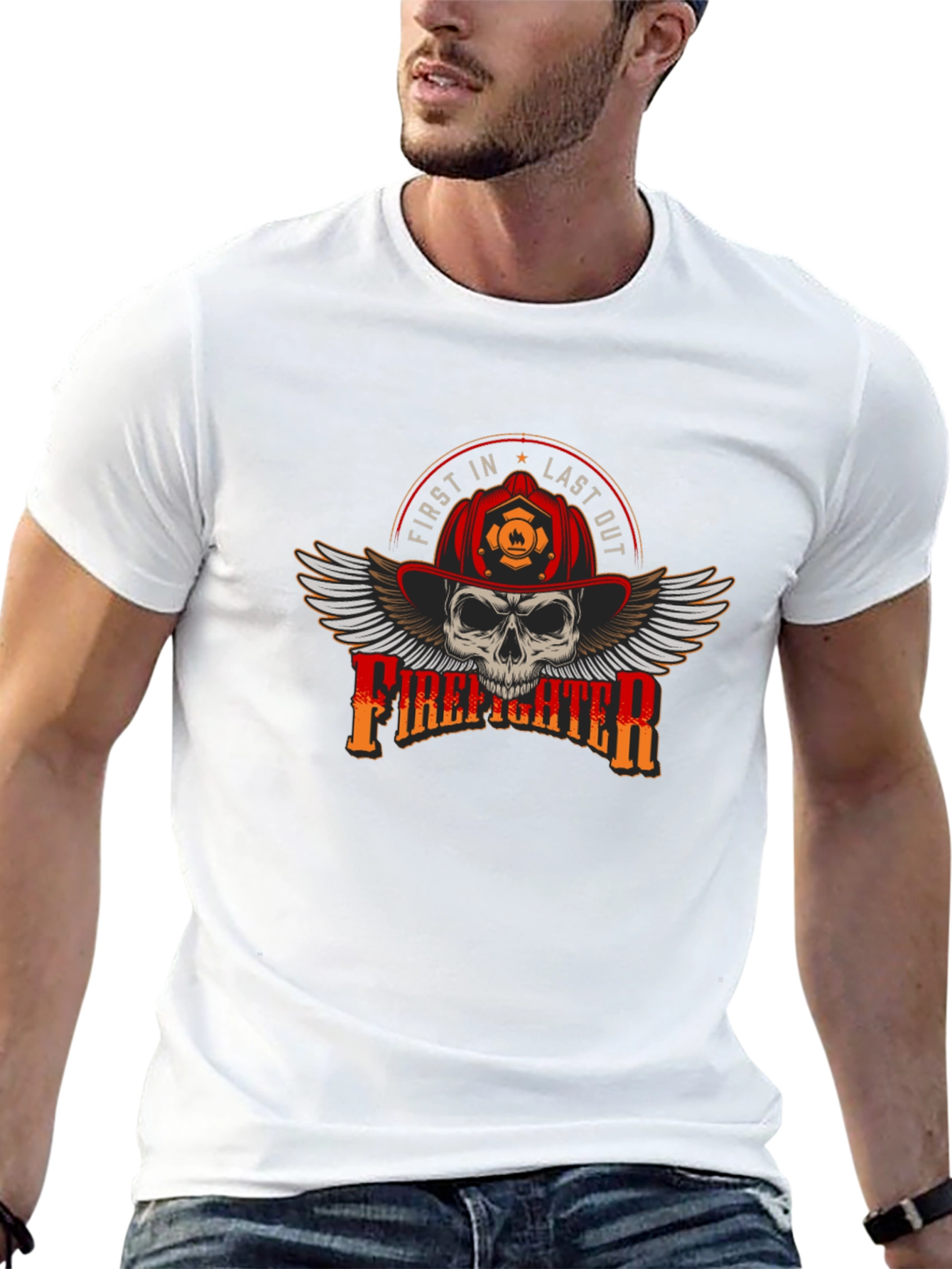 Firefighter Skull Graphic Tee - First In Last Out