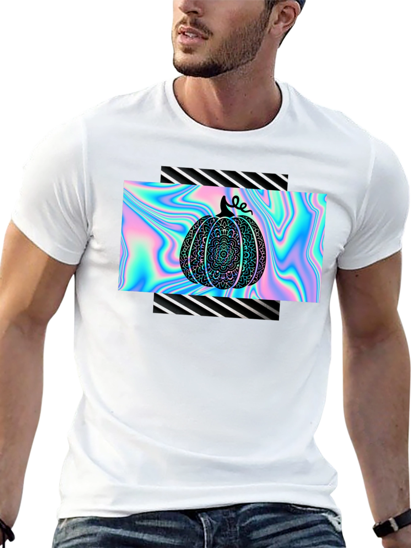 Holographic Pumpkin Black T-Shirt