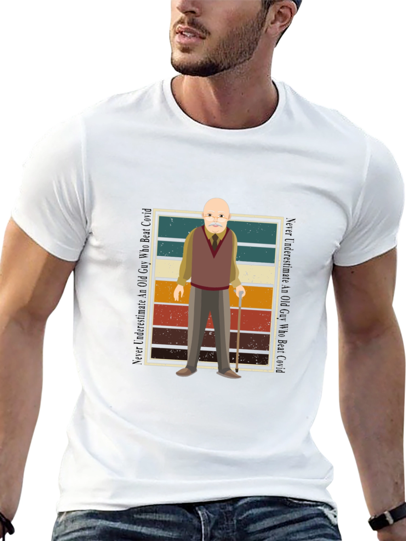 Old Guy Who Beat Covid Black T-Shirt