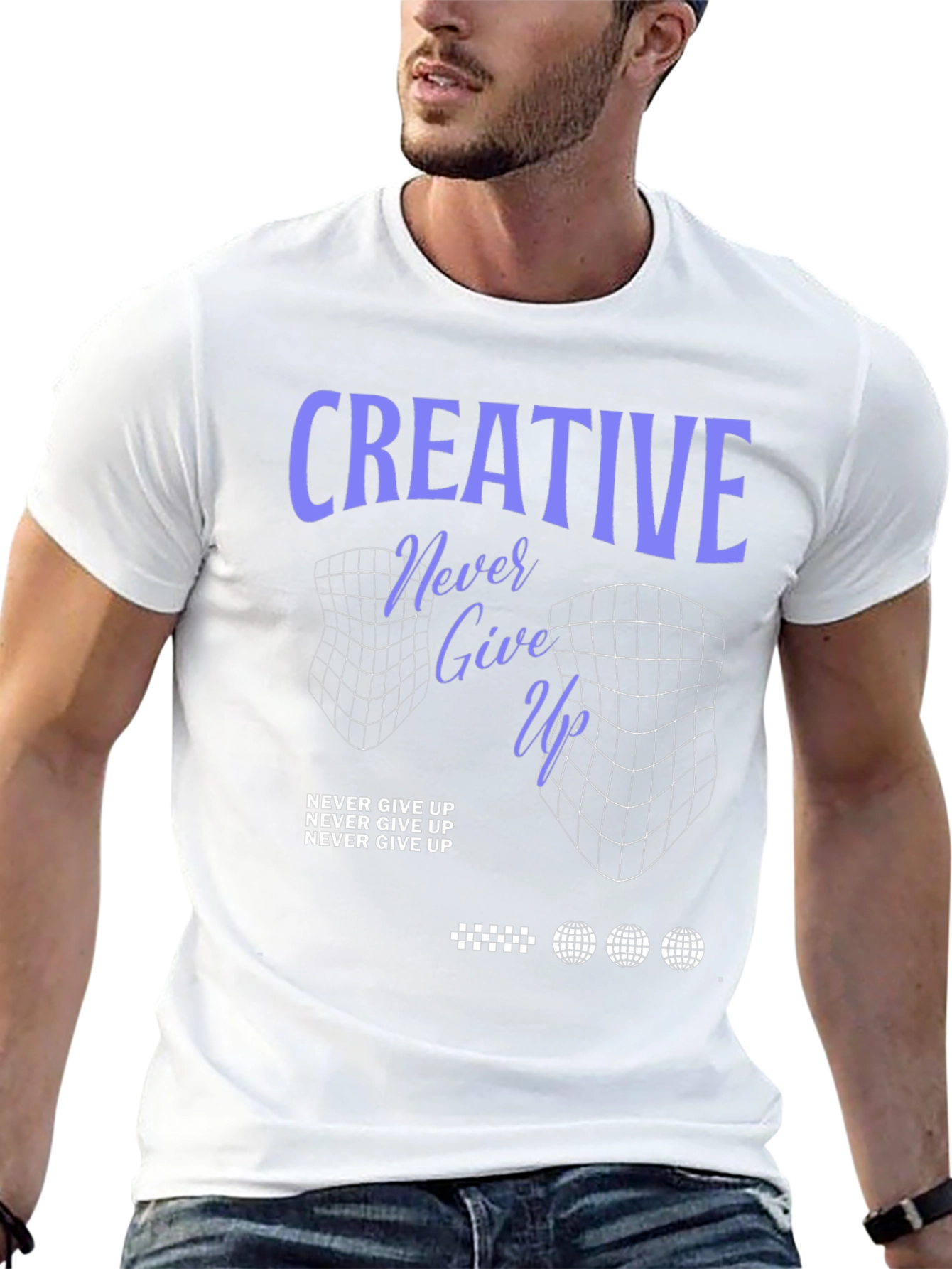 Creative Never Give Up Black Graphic T-Shirt