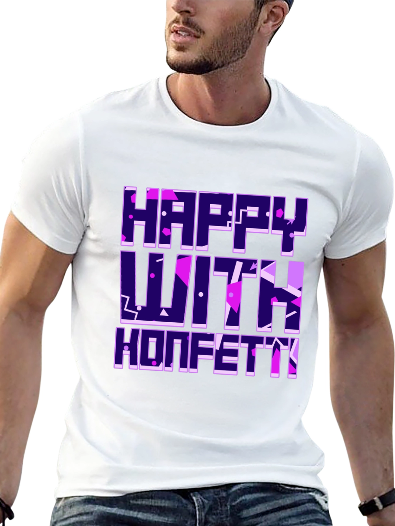 Happy With Konfetti Graphic Tee - Black Cotton Blend