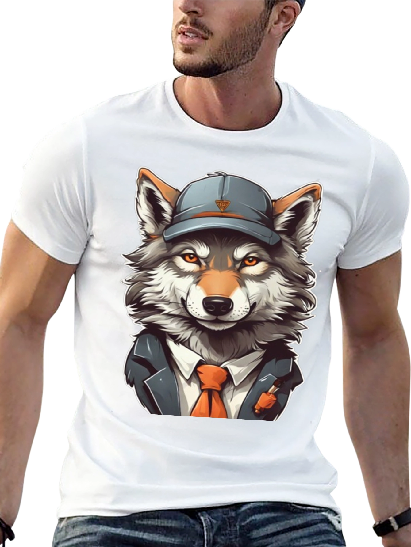Wolf in Suit T-Shirt - Cartoon Style