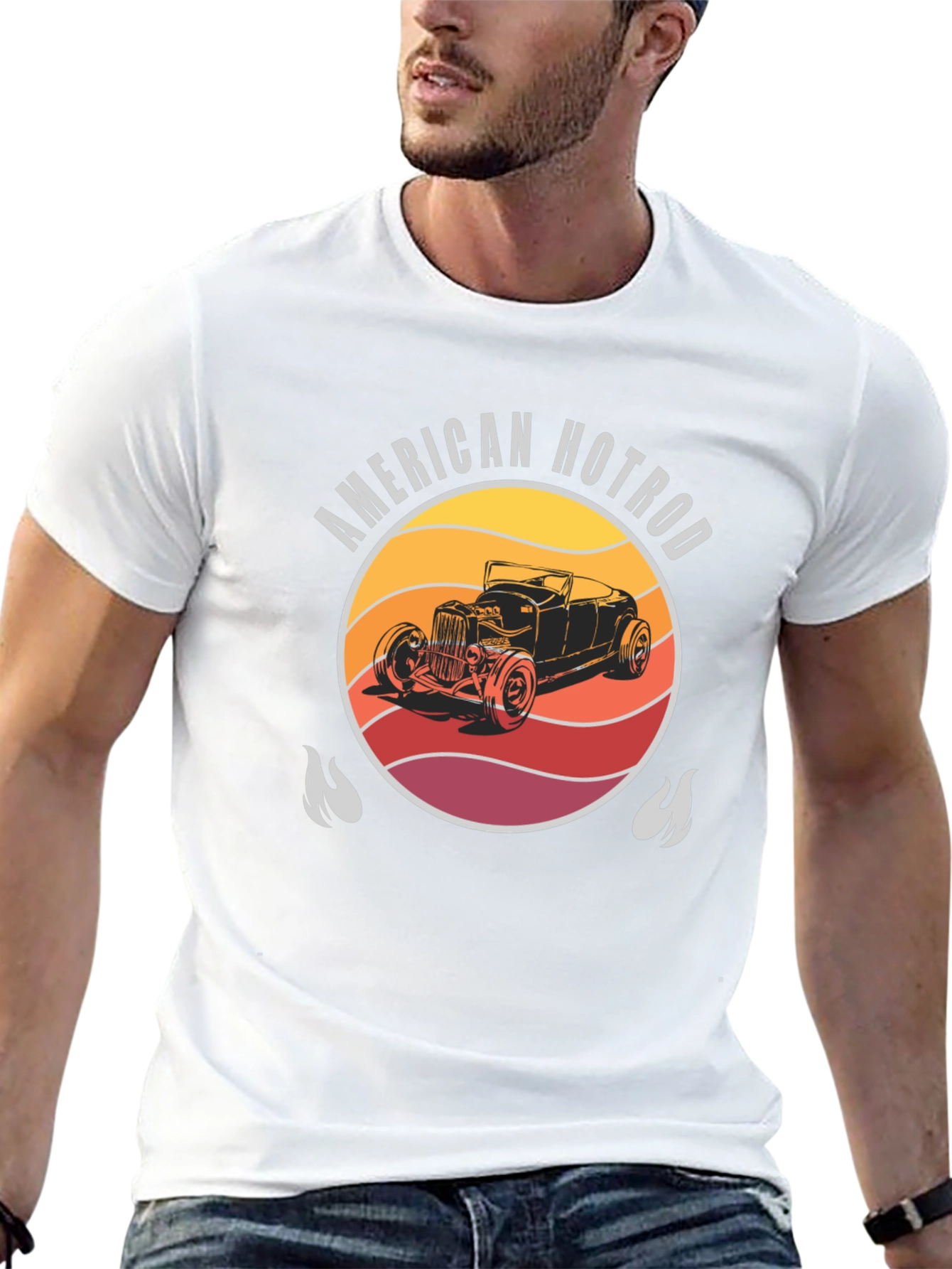 American Hotrod Car Graphic Black T-Shirt