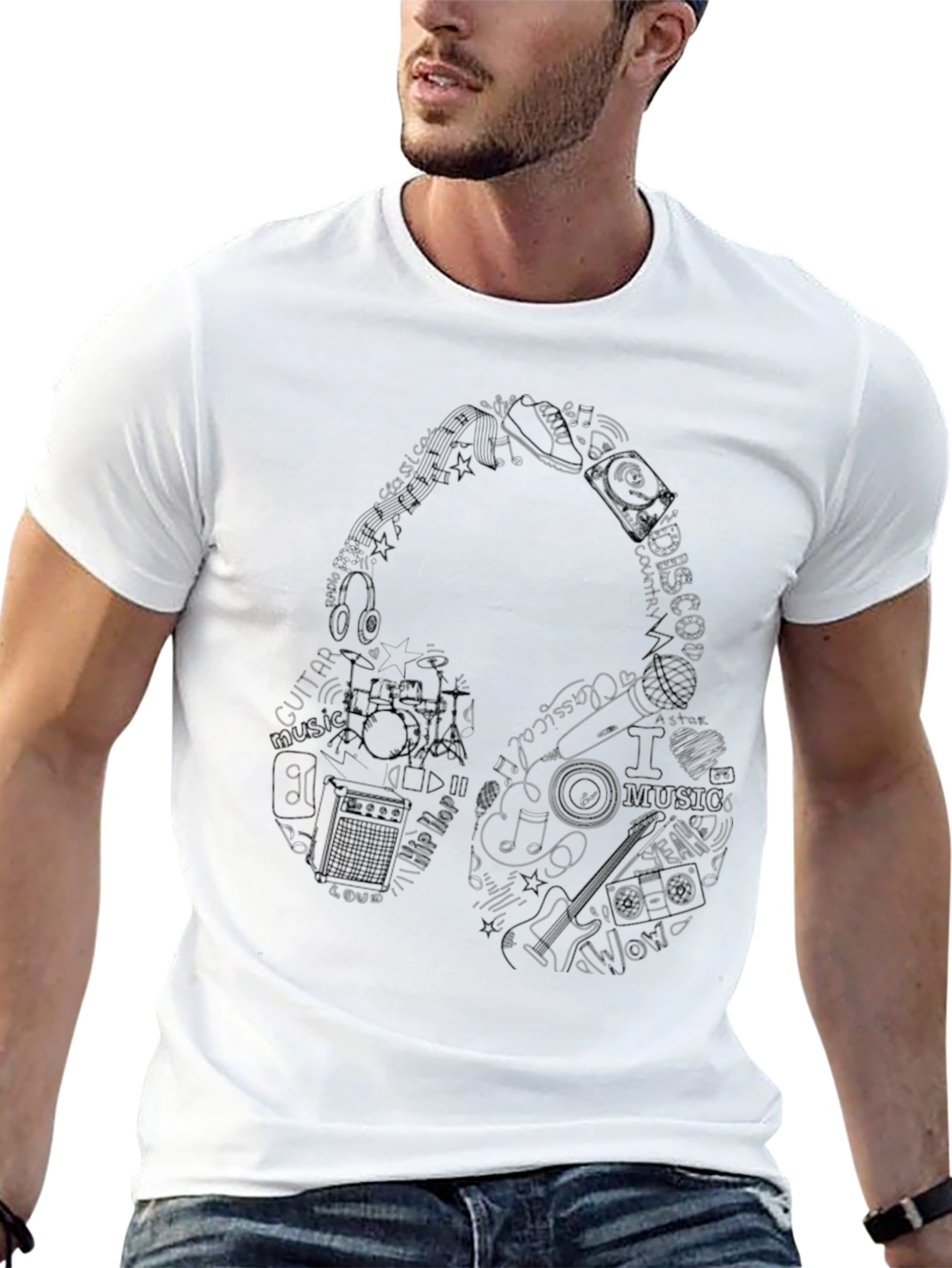 Music Headphone Graphic Print T-Shirt