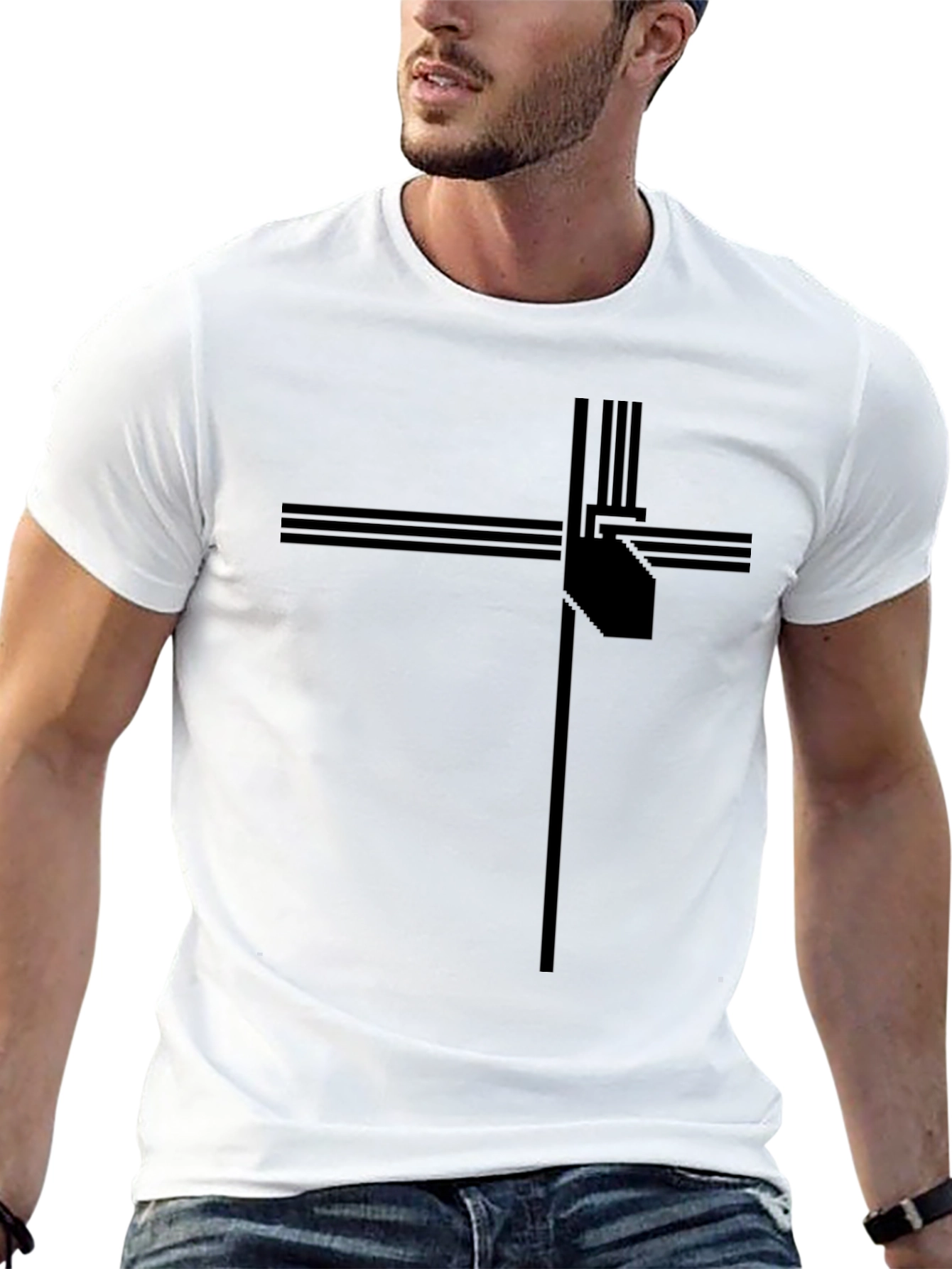 Modern Geometric Cross Graphic Tee - Black