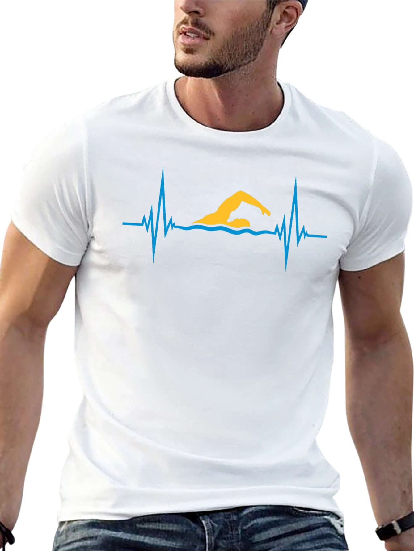 Swimmer Heartbeat Graphic Tee - Black Cotton T-Shirt