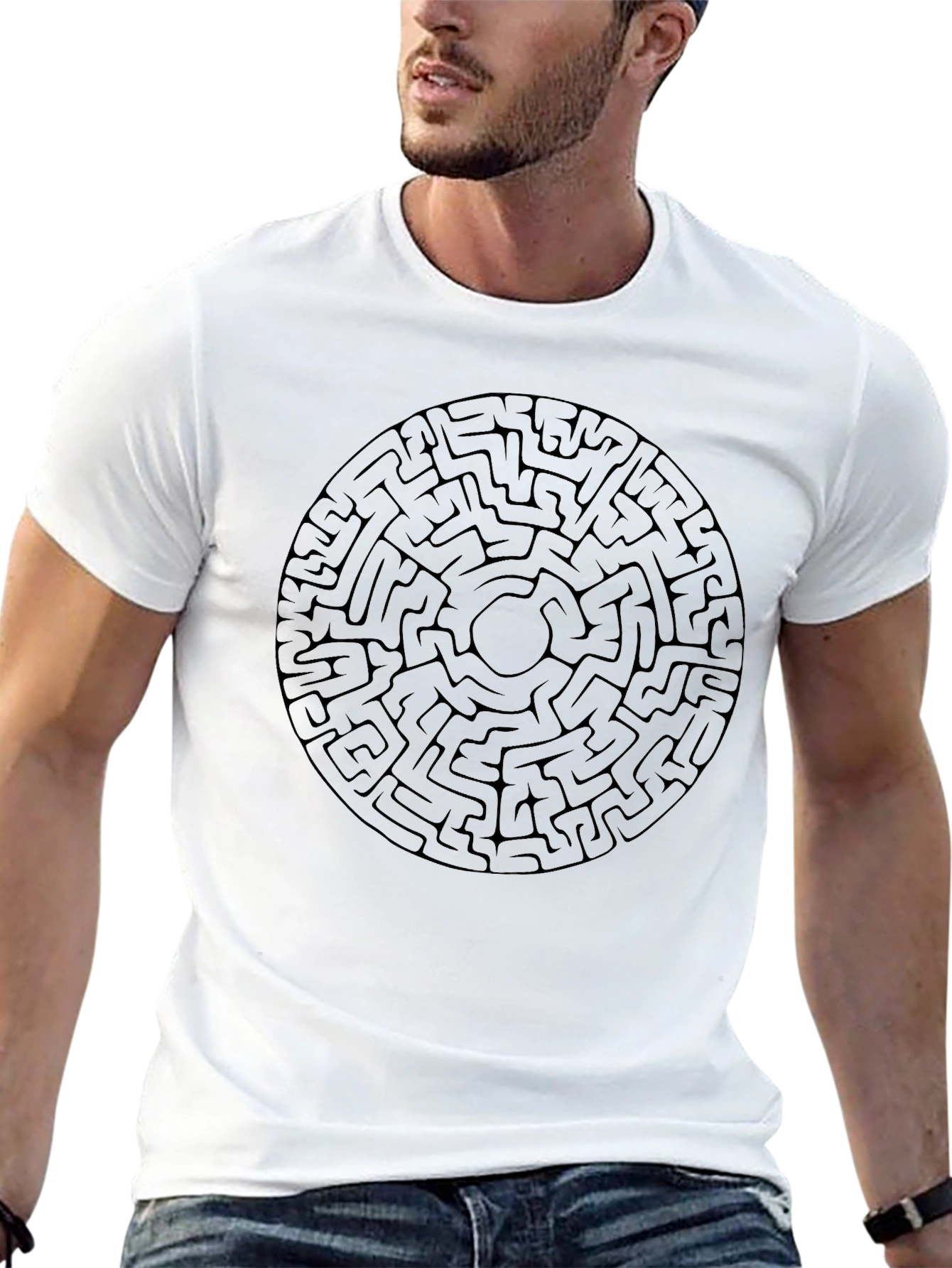 Maze Design Black T-Shirt