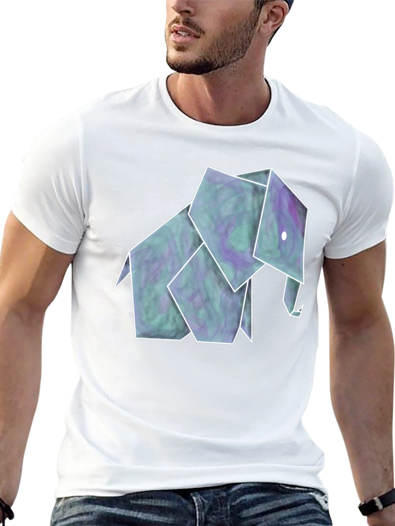 Origami Elephant Tee - Artistic Black Shirt