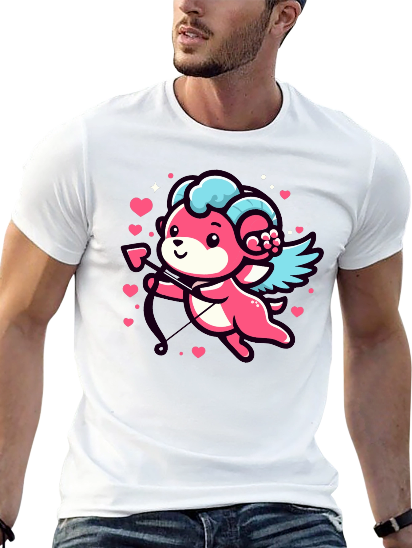 Cupid Bear Graphic Tee - Black Cotton T-Shirt