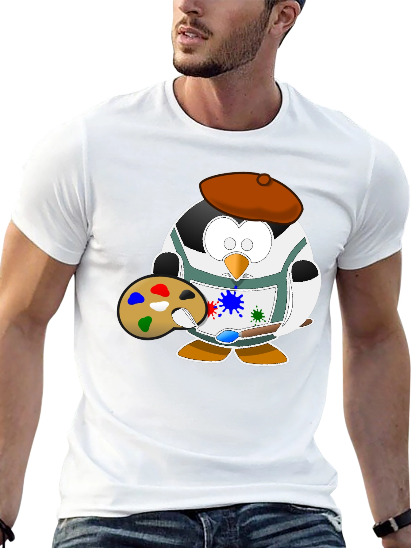 Penguin Artist Graphic Tee - Black Cotton T-Shirt