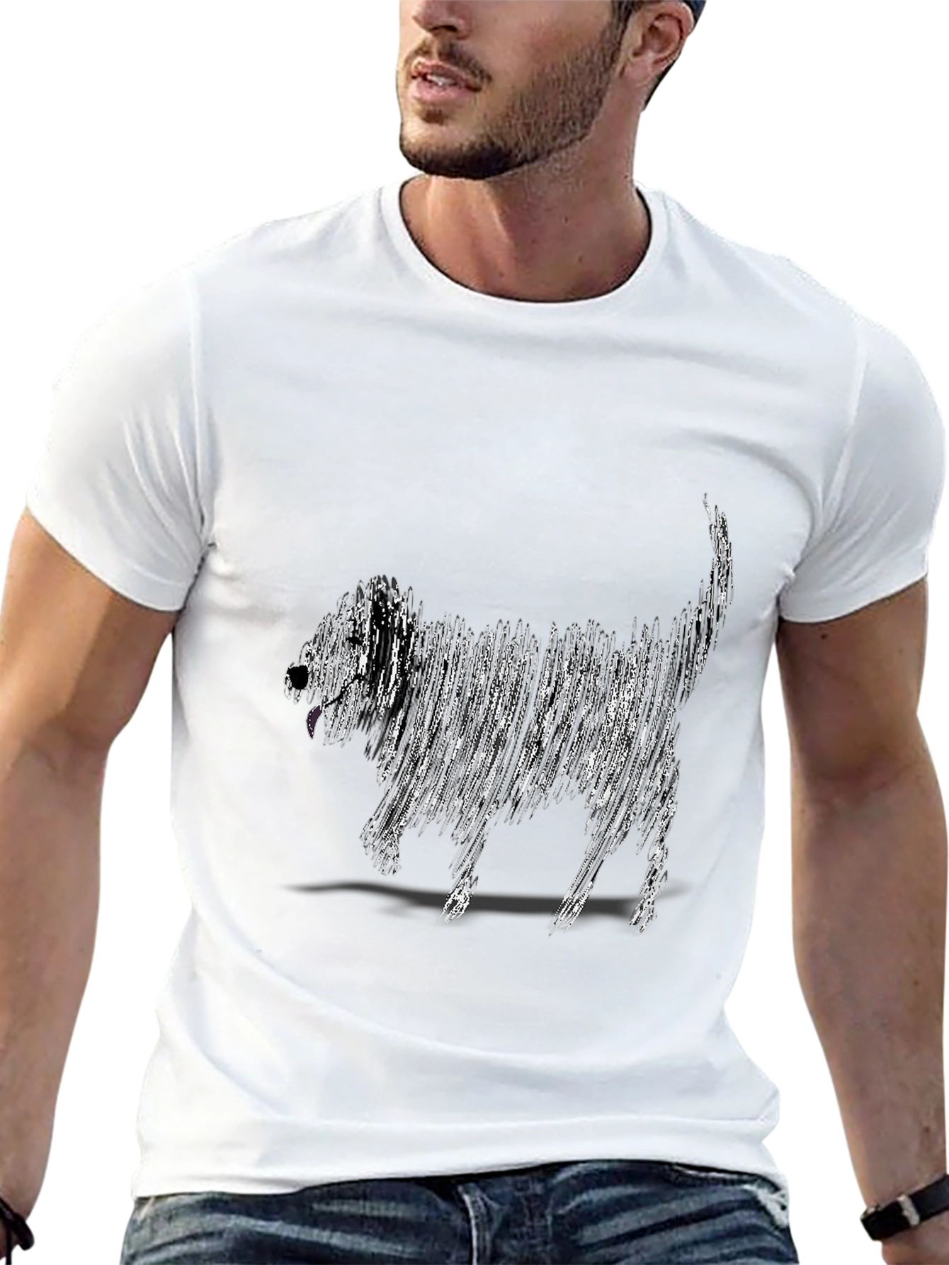 Abstract Dog Graphic Tee - Black Cotton T-Shirt