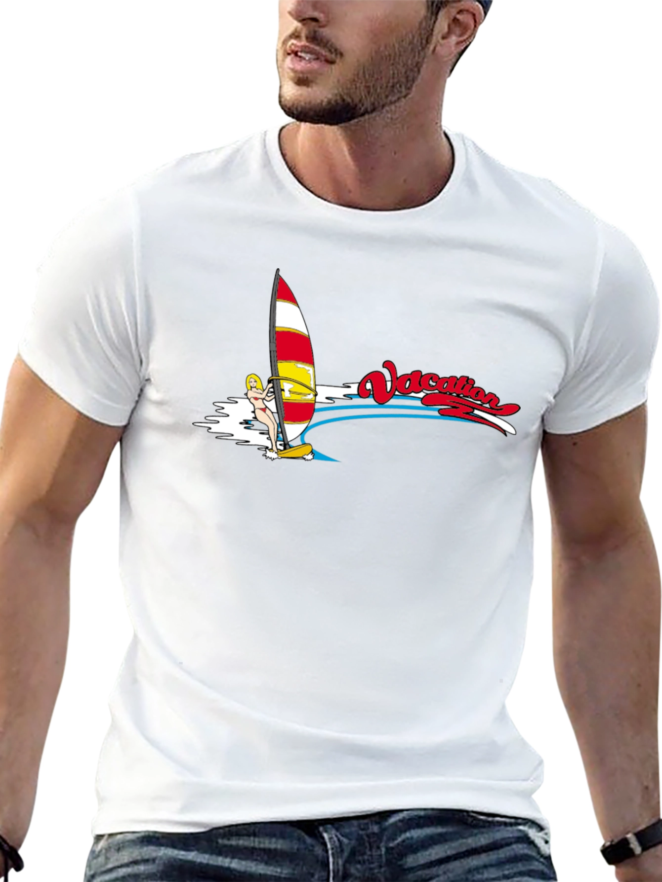 Vacation Windsurfing T-Shirt - Black Cotton Tee