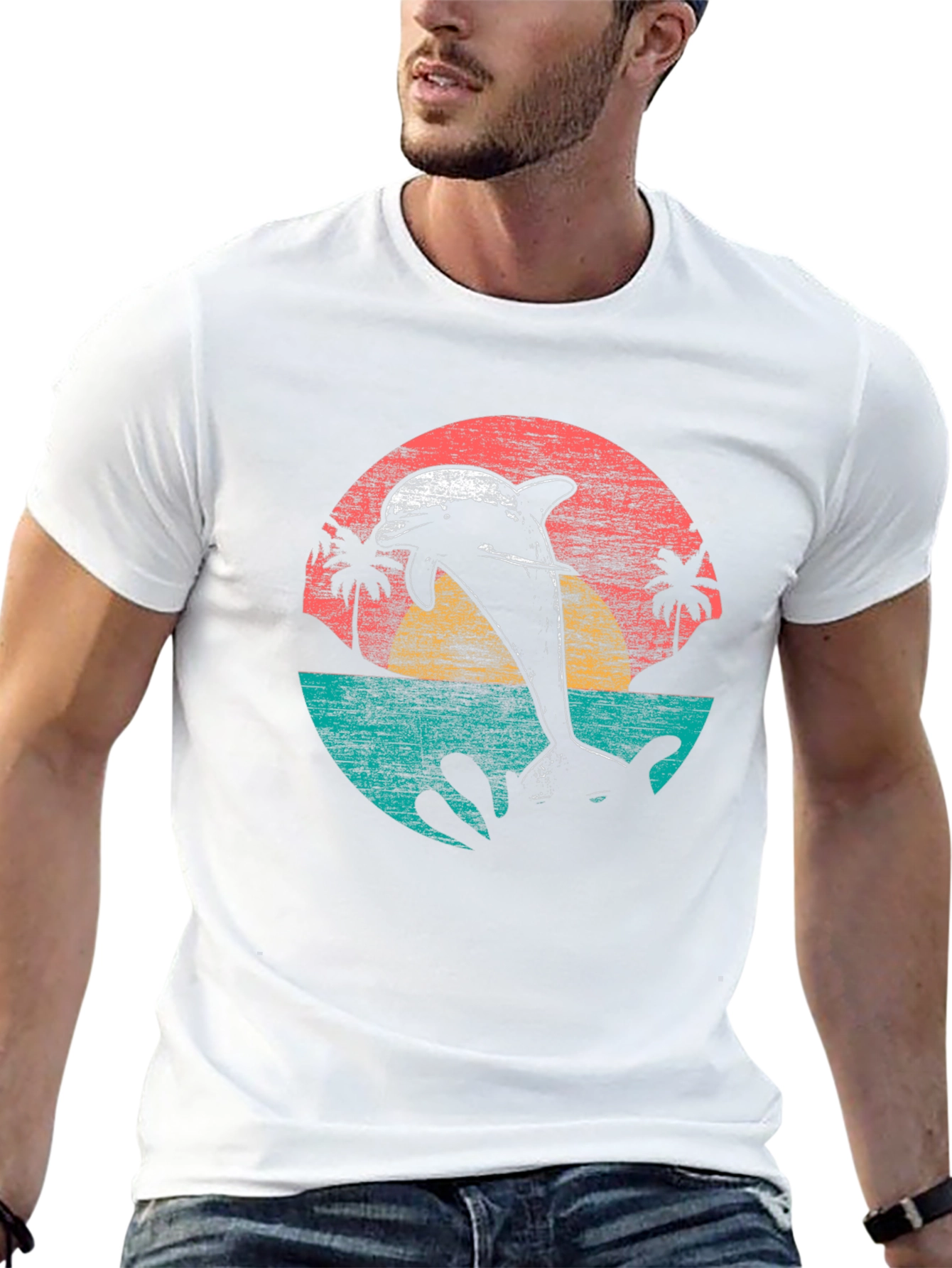 Retro Dolphin Sunset T-Shirt - Coastal Style