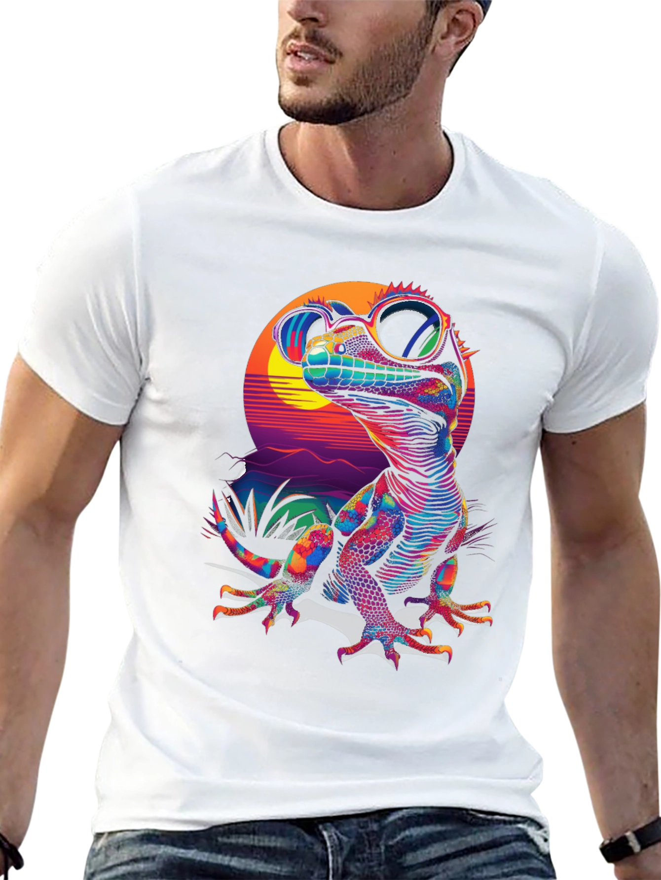Neon Lizard Graphic Tee - Retro Style