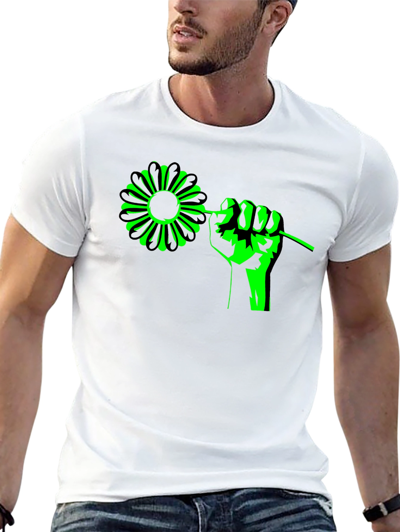 Flower Power Graphic Tee - Black Cotton T-Shirt