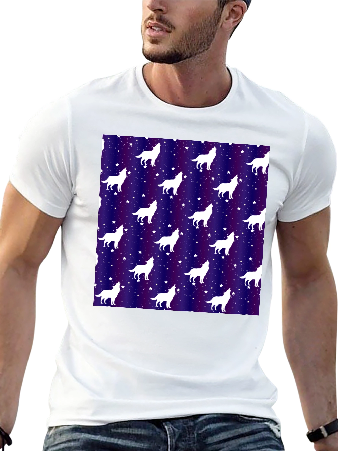 Wolf Starry Night Graphic Tee