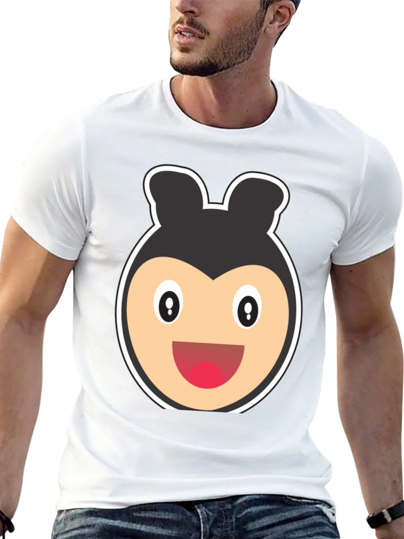 Cartoon Bear Face Black T-Shirt