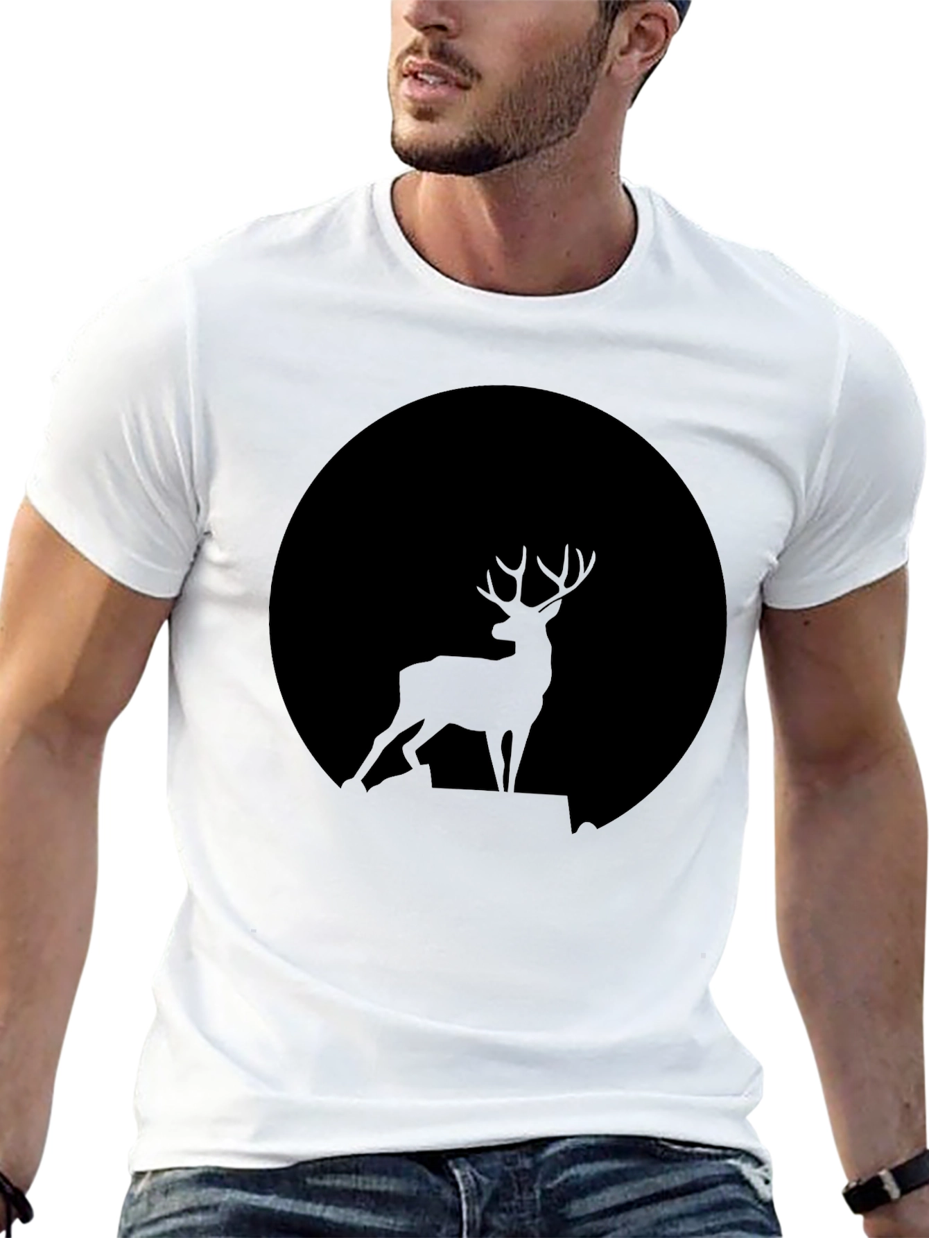 Deer Silhouette Black T-Shirt - Nature Inspired Tee