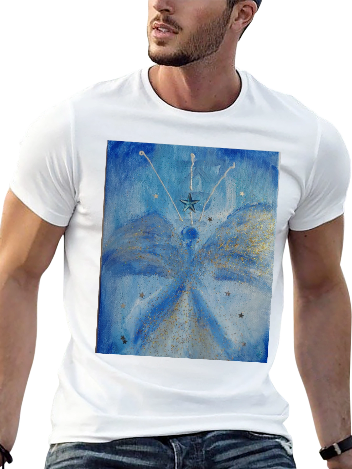 Celestial Star Angel Graphic Tee - Mens Black T-Shirt